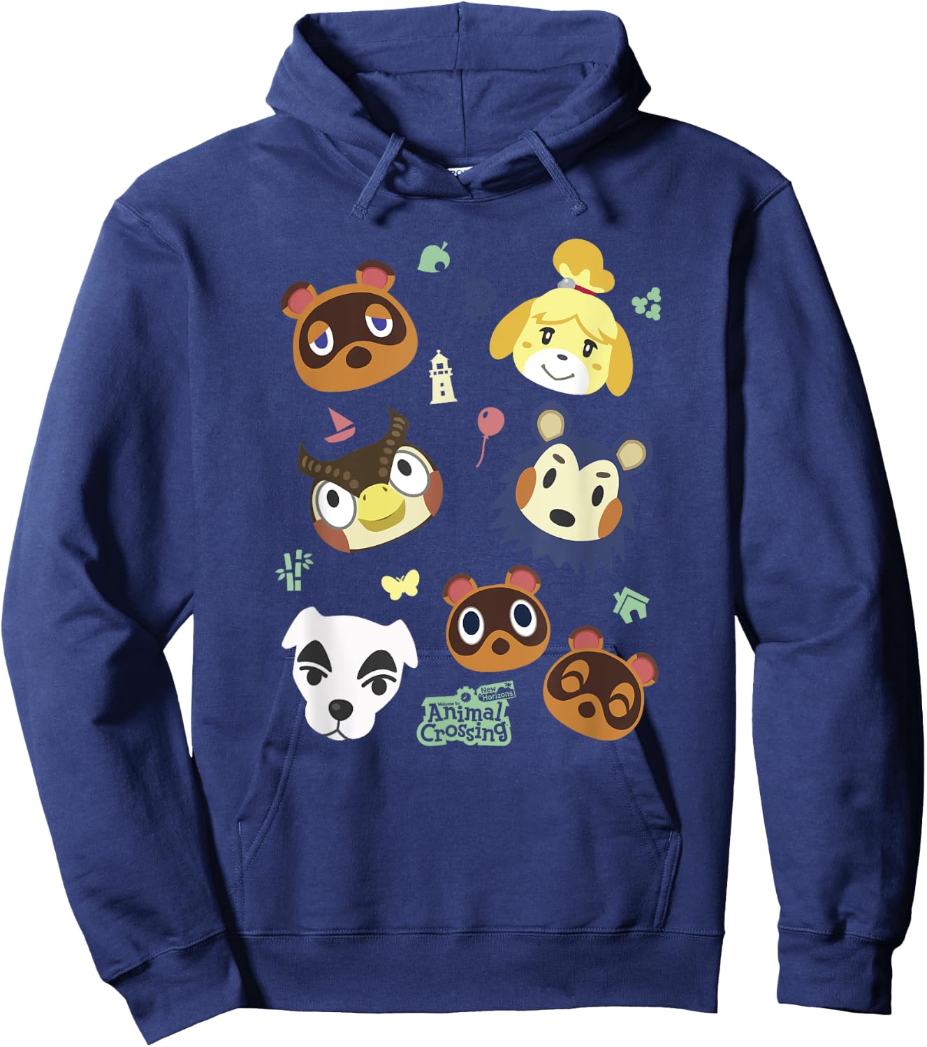 Animal Crossing Cute Pet Friends Nintendo Big Face Jumble Hoodie - Hoodie | Navy