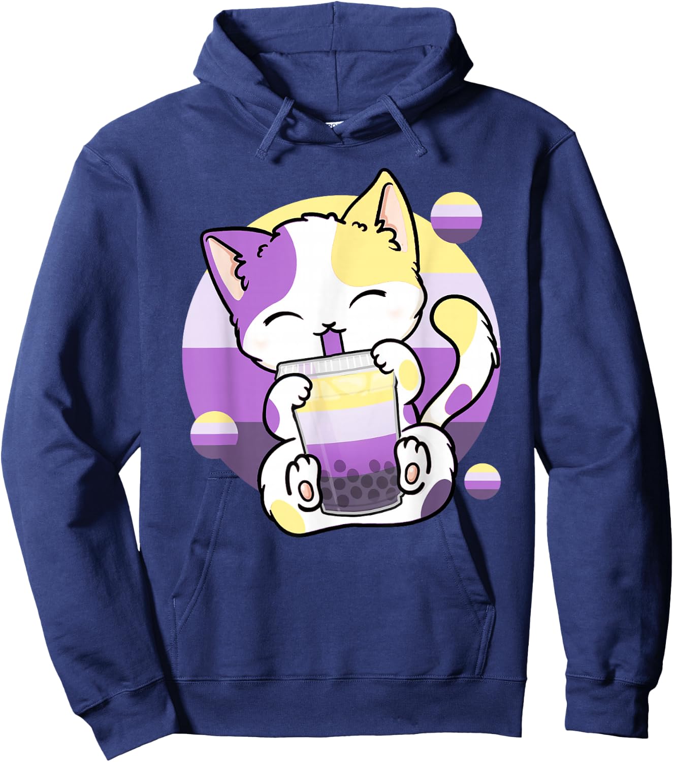 Cat Boba Tea Bubble Tea Anime Kawaii Neko Non-Binary Kitten Hoodie - Hoodie | Navy