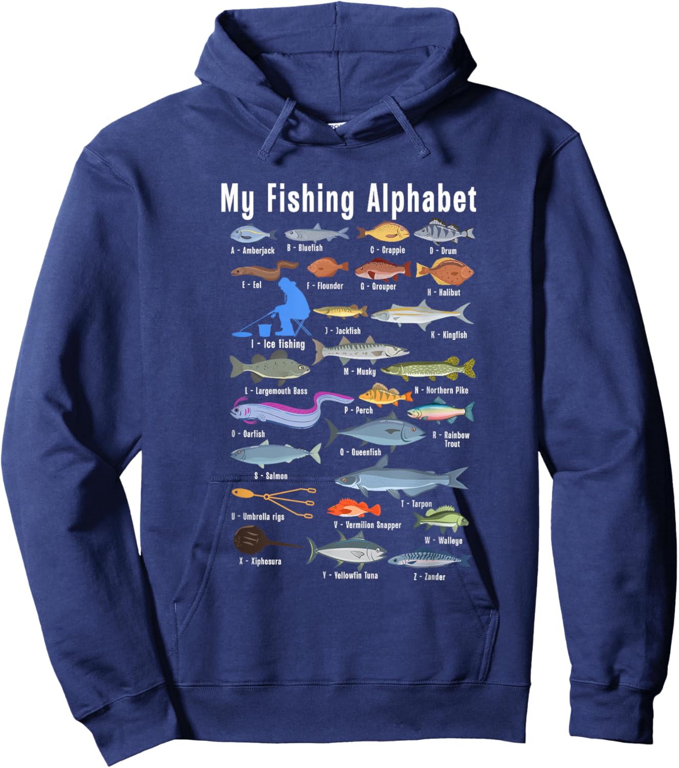 My Fishing Alphabet Fisherman Angling Fish Angler Hoodie - Hoodie | Navy