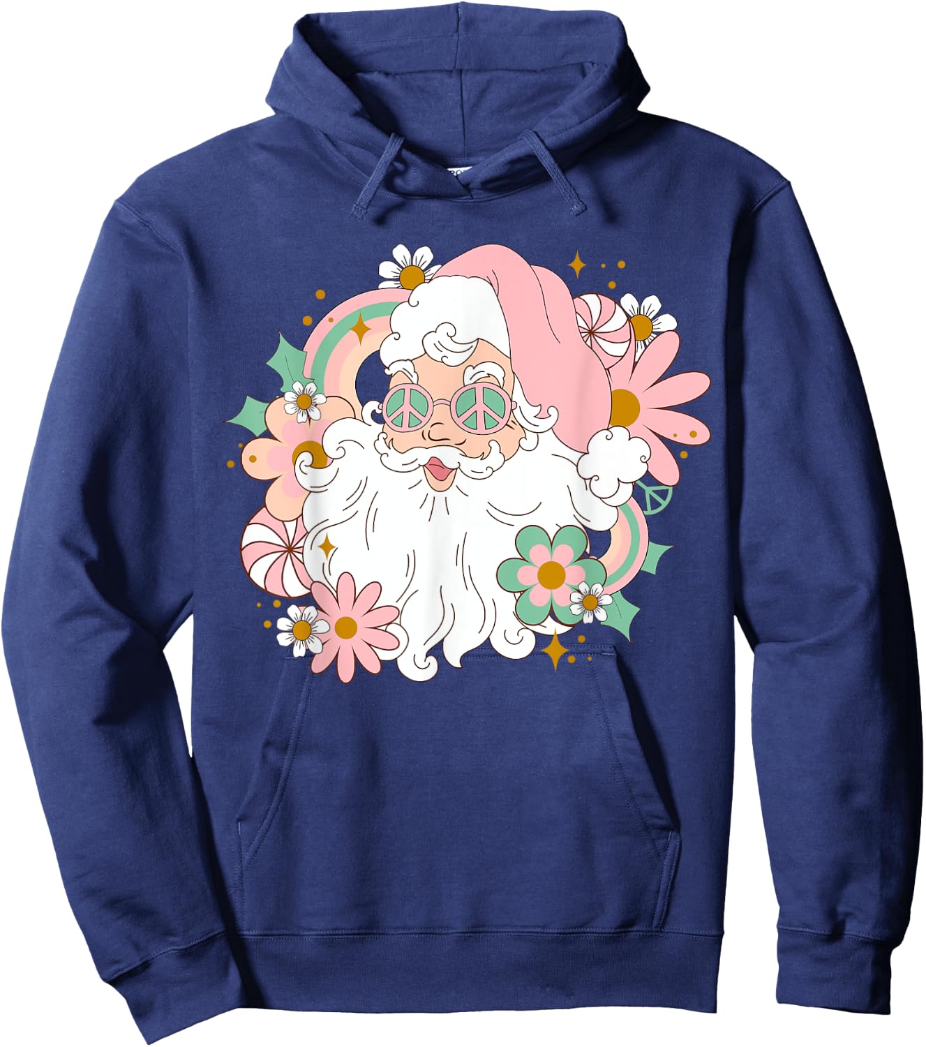 Groovy Santa Retro Peace 60's 70's Merry Christmas XMAS Hoodie - Hoodie | Navy
