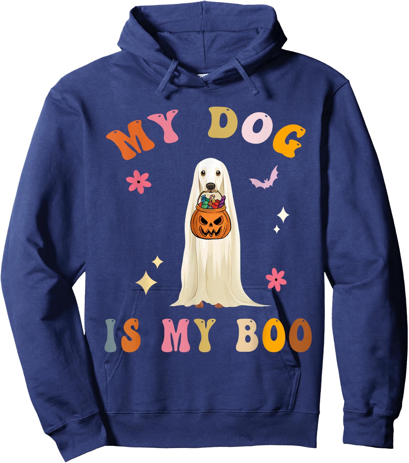 My Dog Is My Boo: Cute Groovy Spooky Halloween Dog Lovers Hoodie - Hoodie | Navy