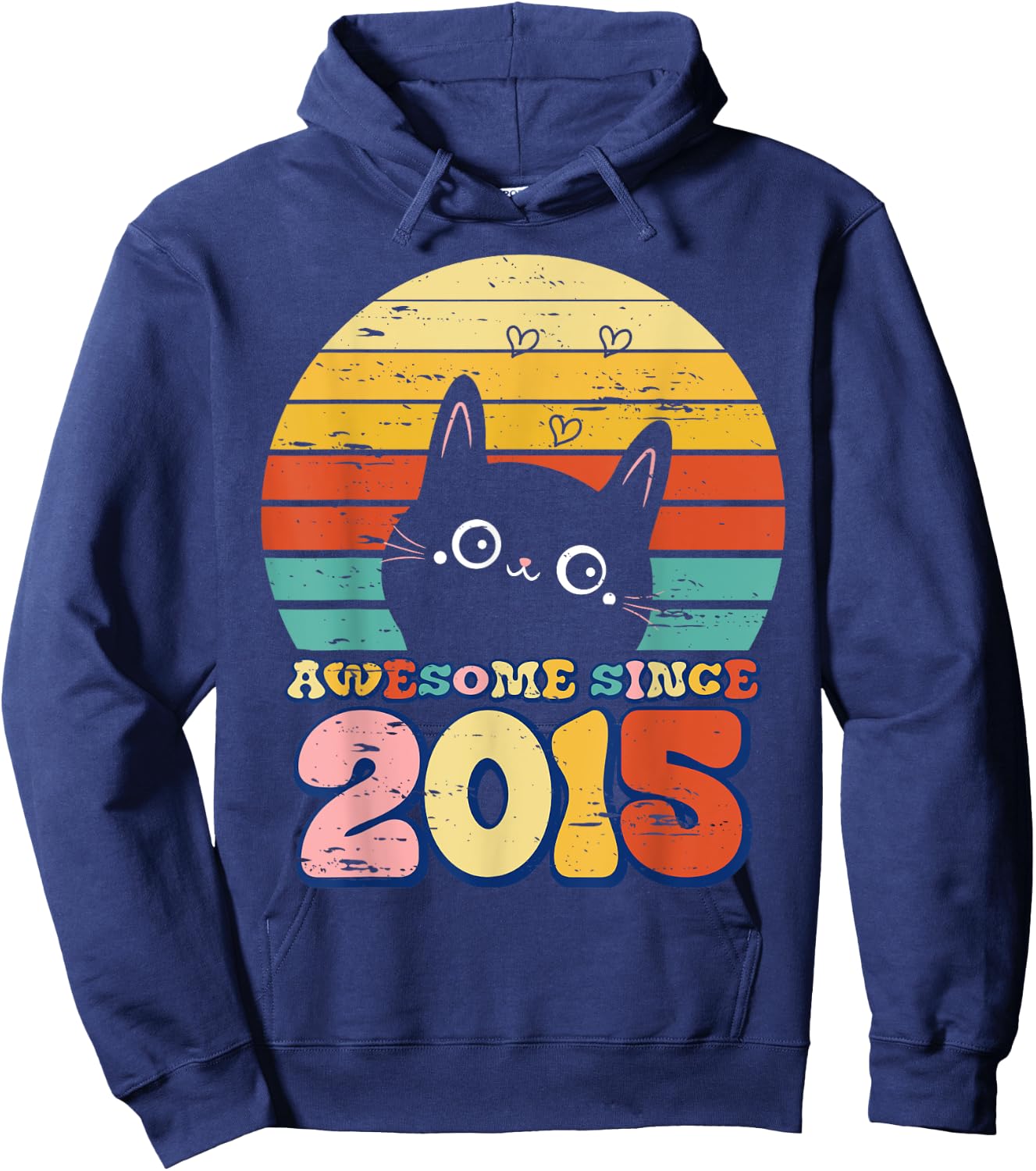 Awesome Since 2015 Cat For Girl Boy Its My 8th Birthday Hoodie - Hoodie | Navy