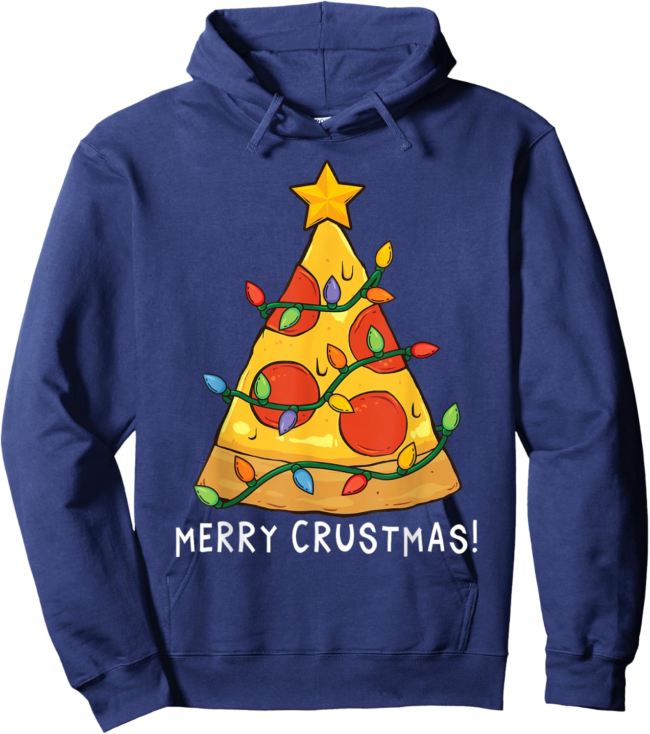 Funny Merry Crustmas Pizza on Earth Pizzamas Christmas Tree Hoodie - Hoodie | Navy