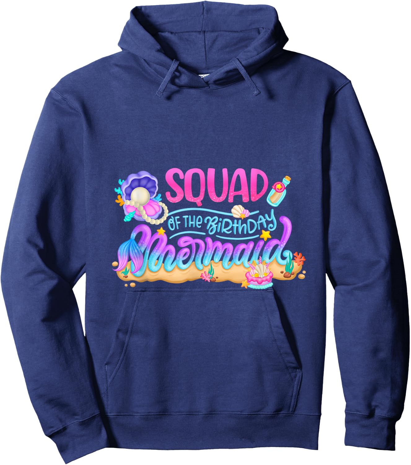 Squad Of The Birthday Mermaid Party Matching Family Kids Hoodie - Hoodie | Navy