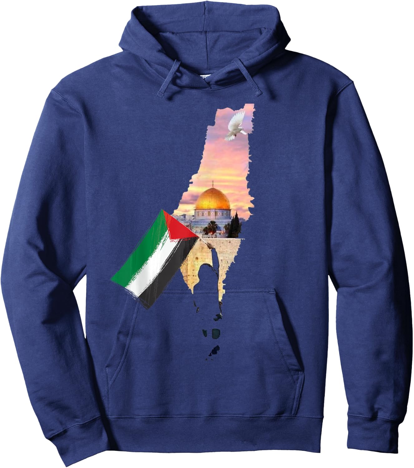 Boy Hold Palestine Map Palestinian's Flag Jerusalem's City Hoodie - Hoodie | Navy