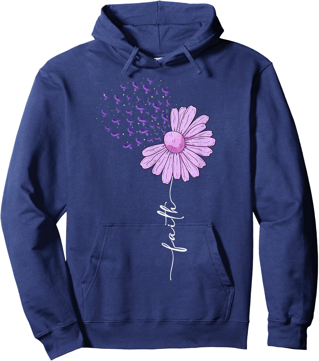 Faith - Purple Ribbon Alzheimer's Awareness Daisy Flower Hoodie - Hoodie | Navy