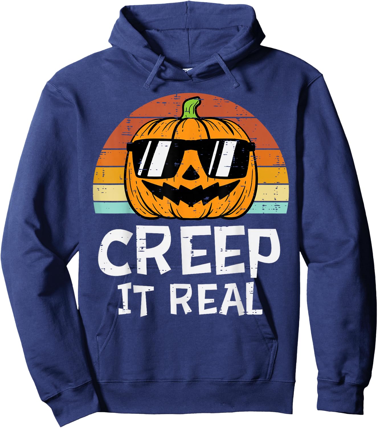 Creep It Real Cool Pumpkin Retro Halloween Costume Men Boys Hoodie - Hoodie | Navy