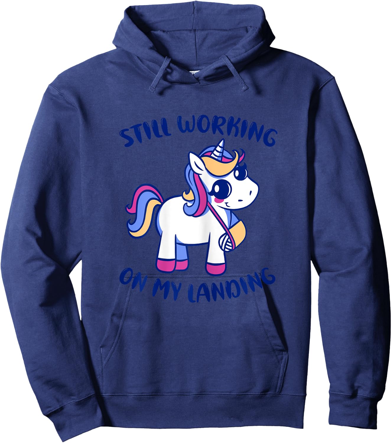 Unicorn Broken Arm Funny Still Working On My Landing Gymnast Hoodie - Hoodie | Navy