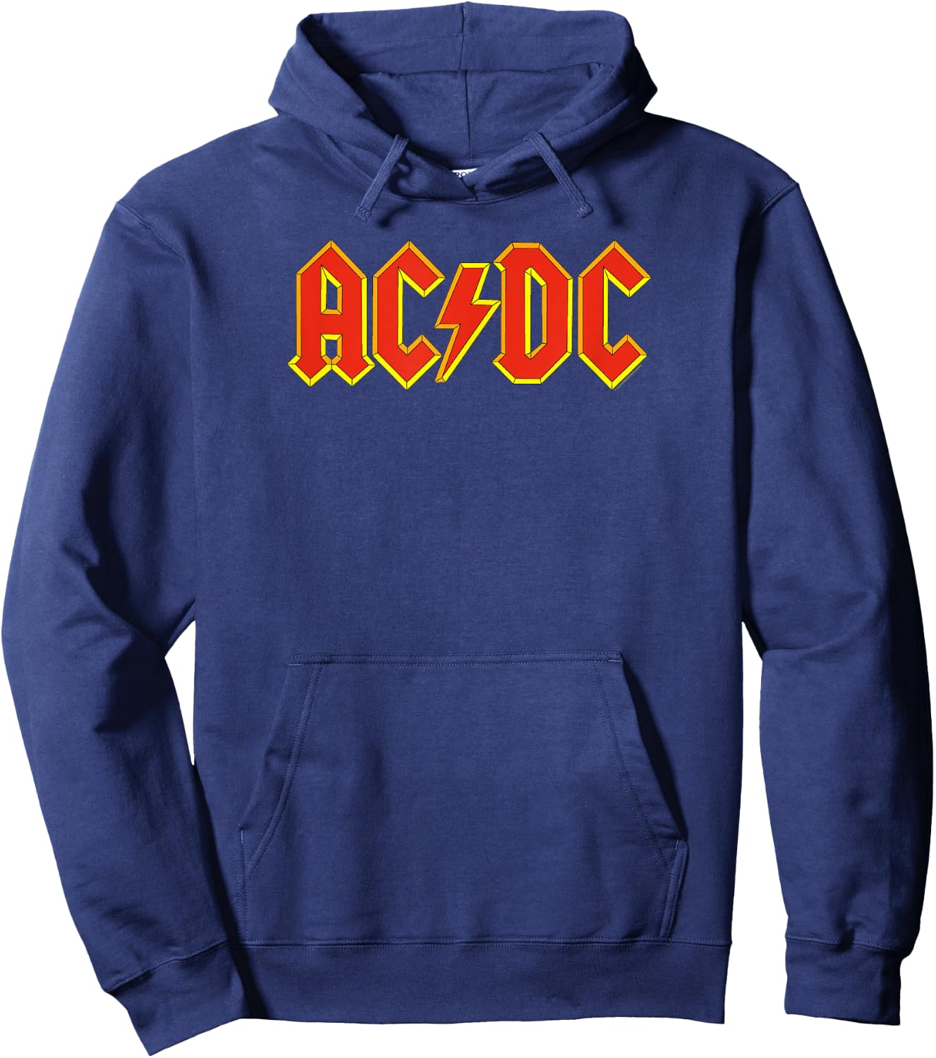 Official AC/DC Yellow Outline Red Logo Band Classic Hoodie - Hoodie | Navy