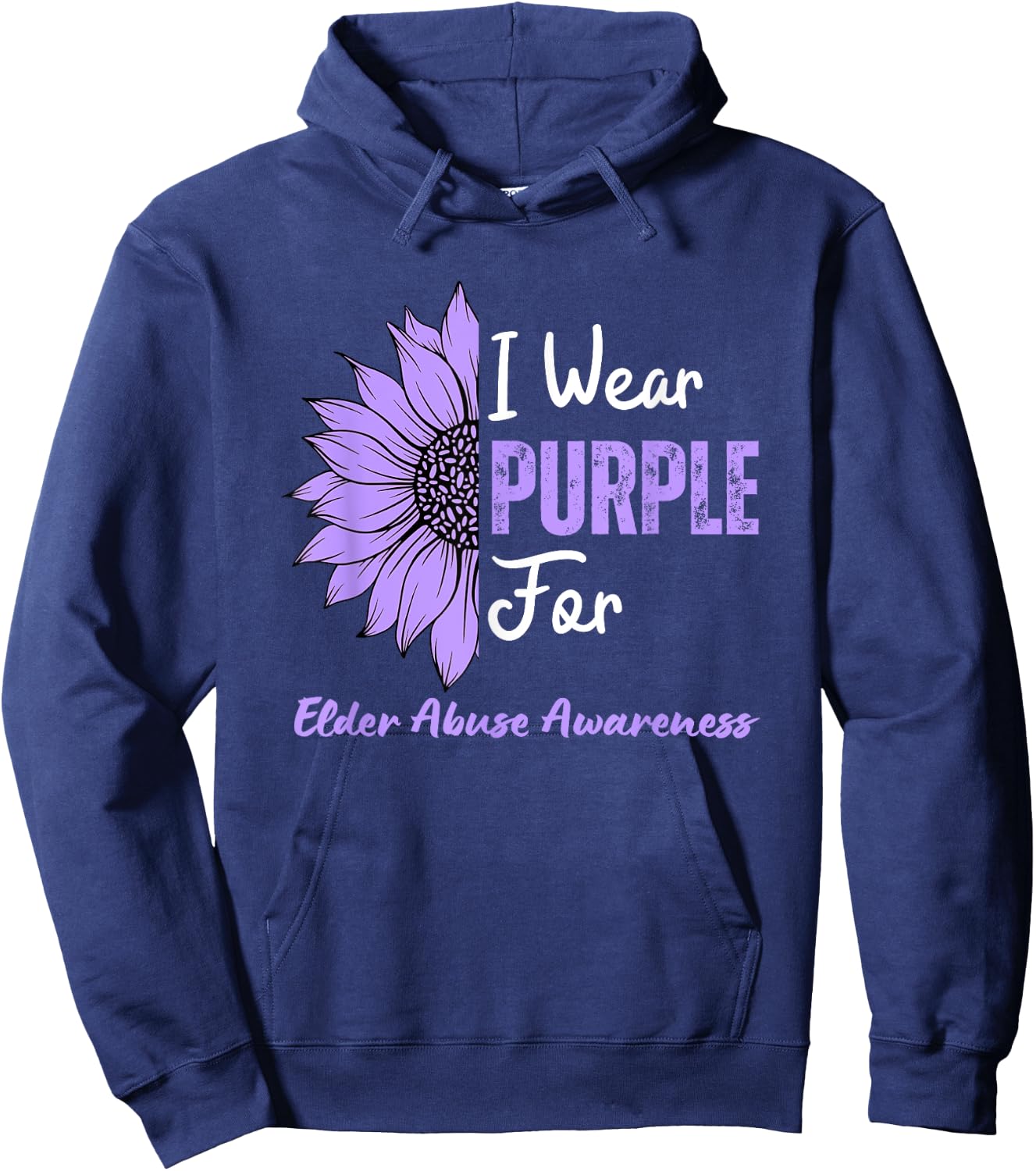 I Wear Purple For Elder Abuse Awareness Sunflower Hoodie - Hoodie | Navy
