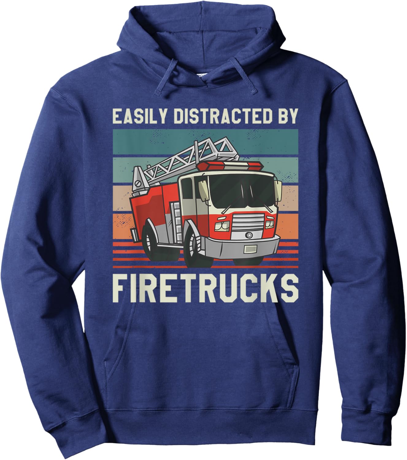 Easily Distracted By Fire Trucks Firefighting Firefighter Hoodie - Hoodie | Navy