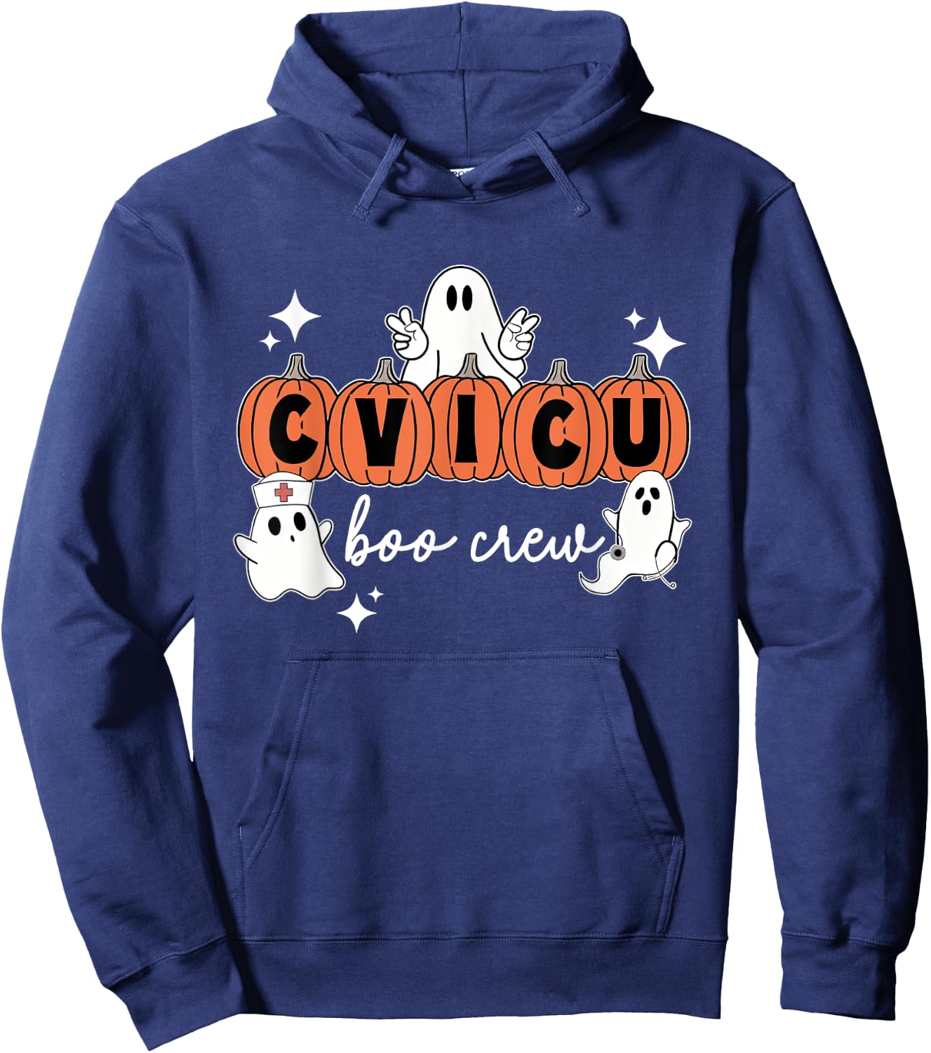 Halloween CVICU Boo Crew Pumpkin CVICU Nurse Spooky Season Hoodie - Hoodie | Navy