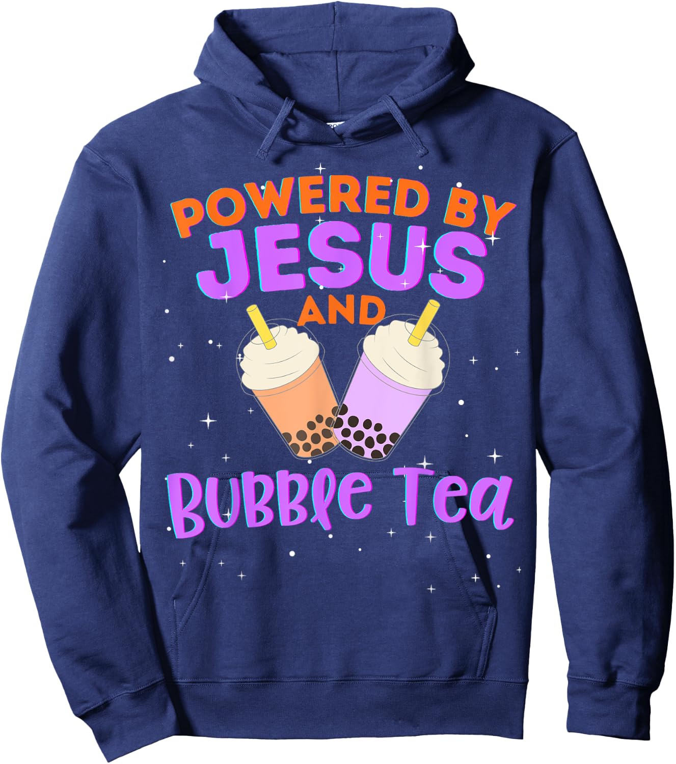 Powered by Jesus and Bubble Tea Christian Religious God Hoodie - Hoodie | Navy