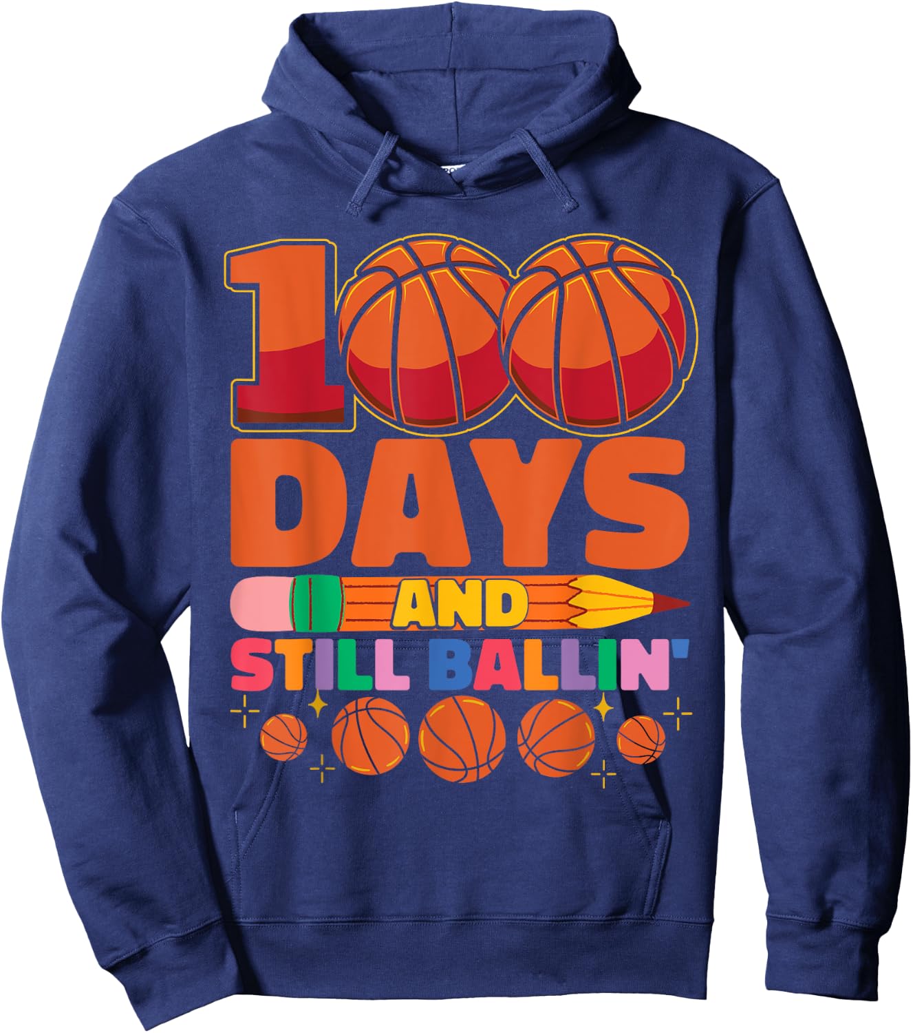 Kids Basketball 100th Day Of School 100 Days Of School Hoodie - Hoodie | Navy