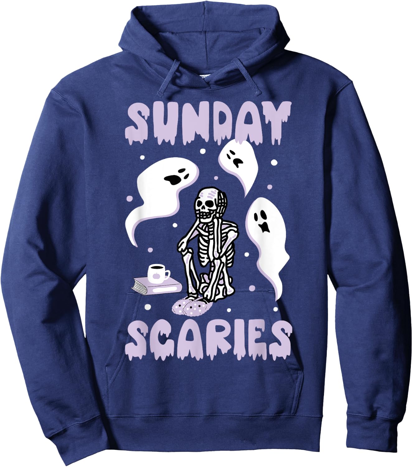 Sunday Skeleton Scaries Funny Office Work Mental Health Day Hoodie - Hoodie | Navy