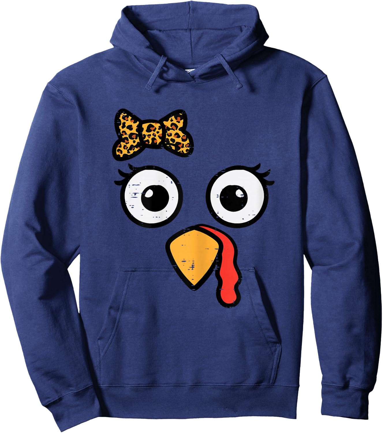 Thanksgiving Turkey Head Ribbon Women Girls Kids Teens Youth Hoodie - Hoodie | Navy