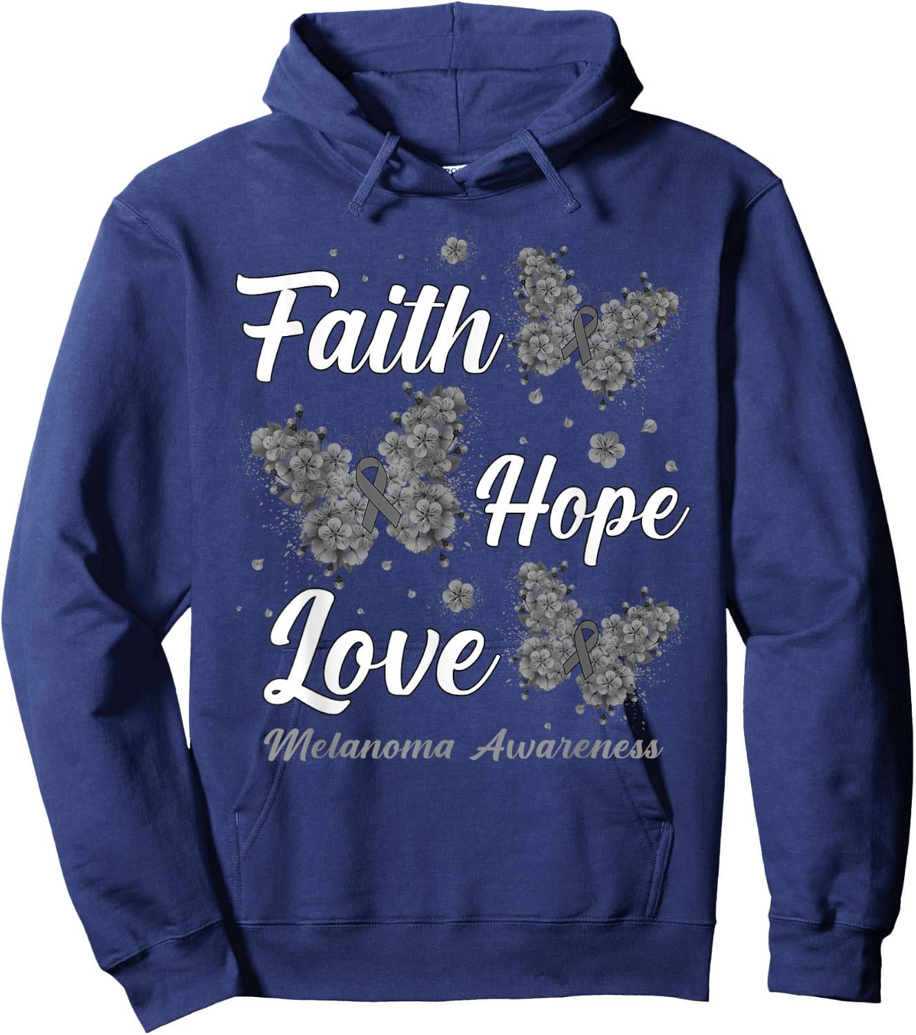 Faith Hope Love Melanoma Awareness Butterfly Hoodie - Hoodie | Navy