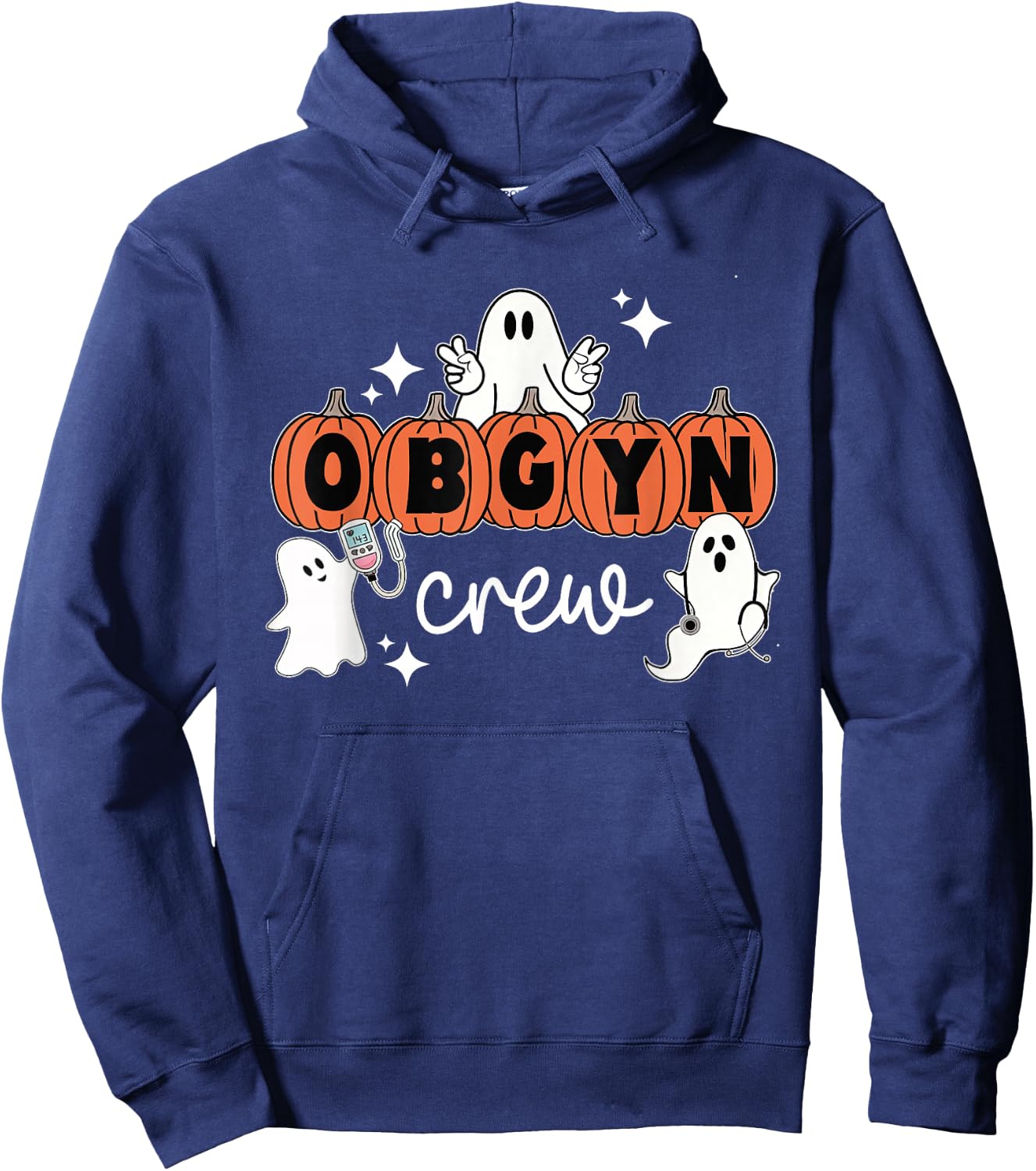 Halloween OBGYN Crew Ghost Obstetrics Nurse Squad Pumpkin Hoodie - Hoodie | Navy
