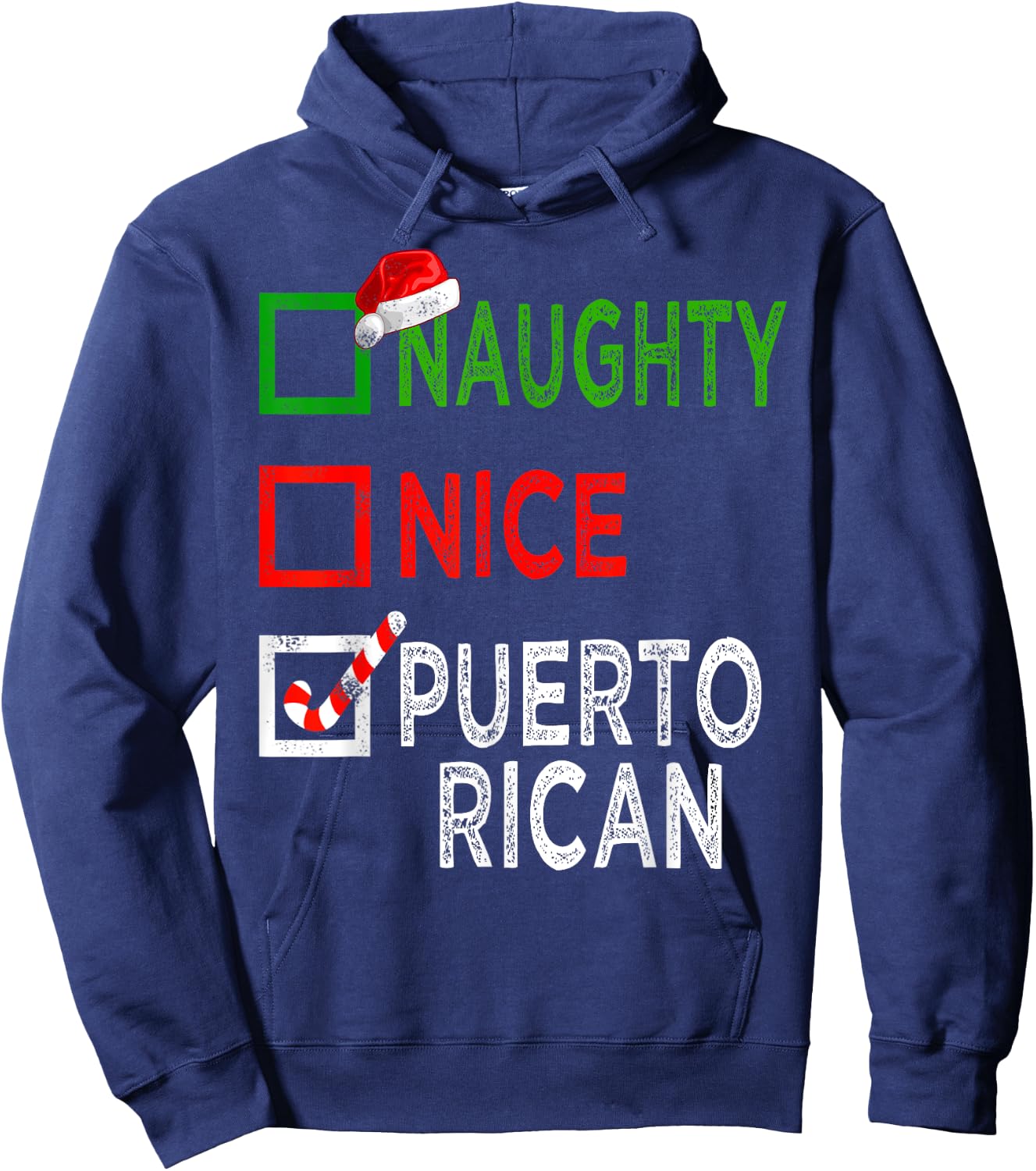 Naughty Nice Puerto Rican Christmas Pajamas Funny Santa Hat Hoodie - Hoodie | Navy