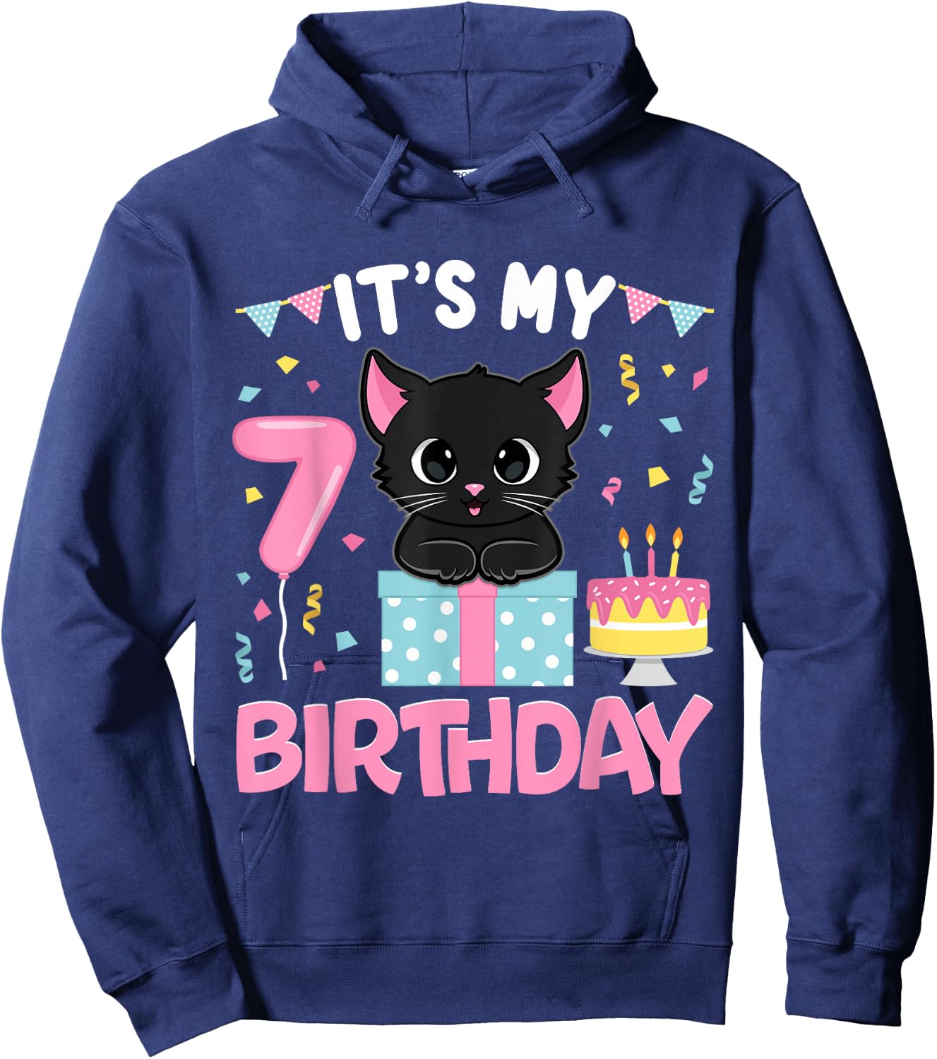 Its My 7th Birthday Girl Cat Birthday 7 Year Old BDay Party Hoodie - Hoodie | Navy