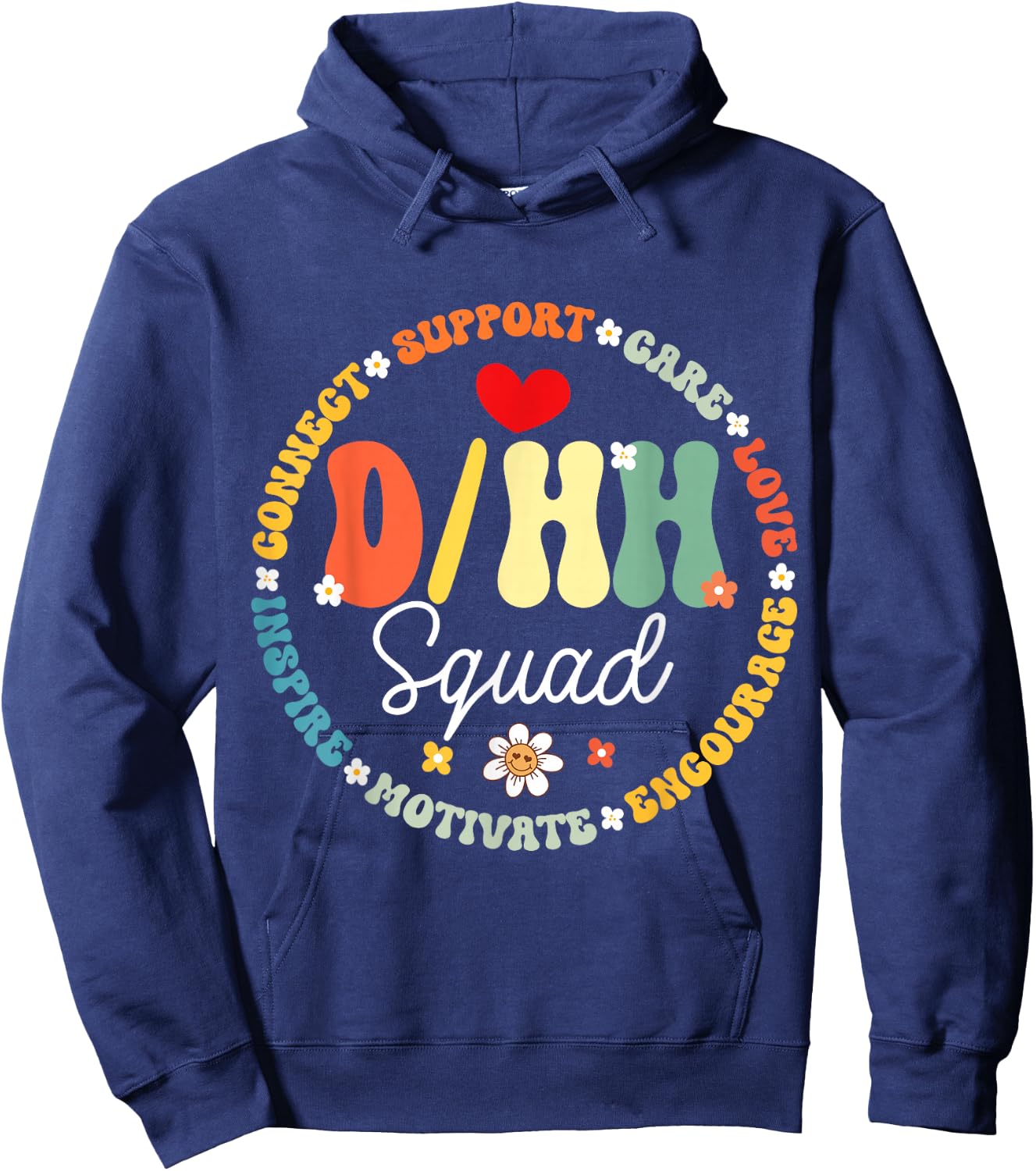 D/HH Squad Teacher Teachers Groovy ASL Interpreter Hoodie - Hoodie | Navy