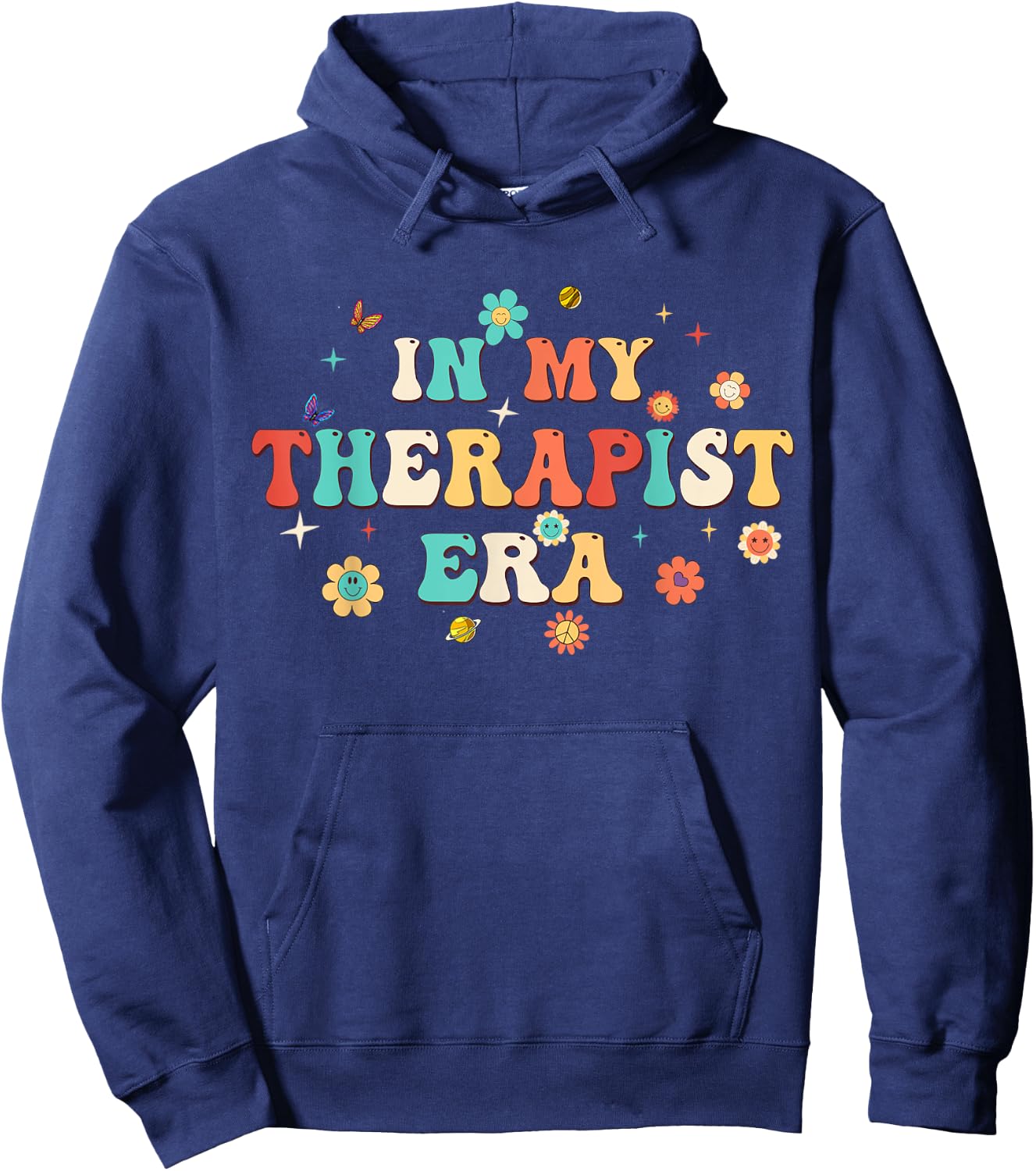 In My Therapist Era Mental Doctor Flowers Retro Groovy Hoodie - Hoodie | Navy