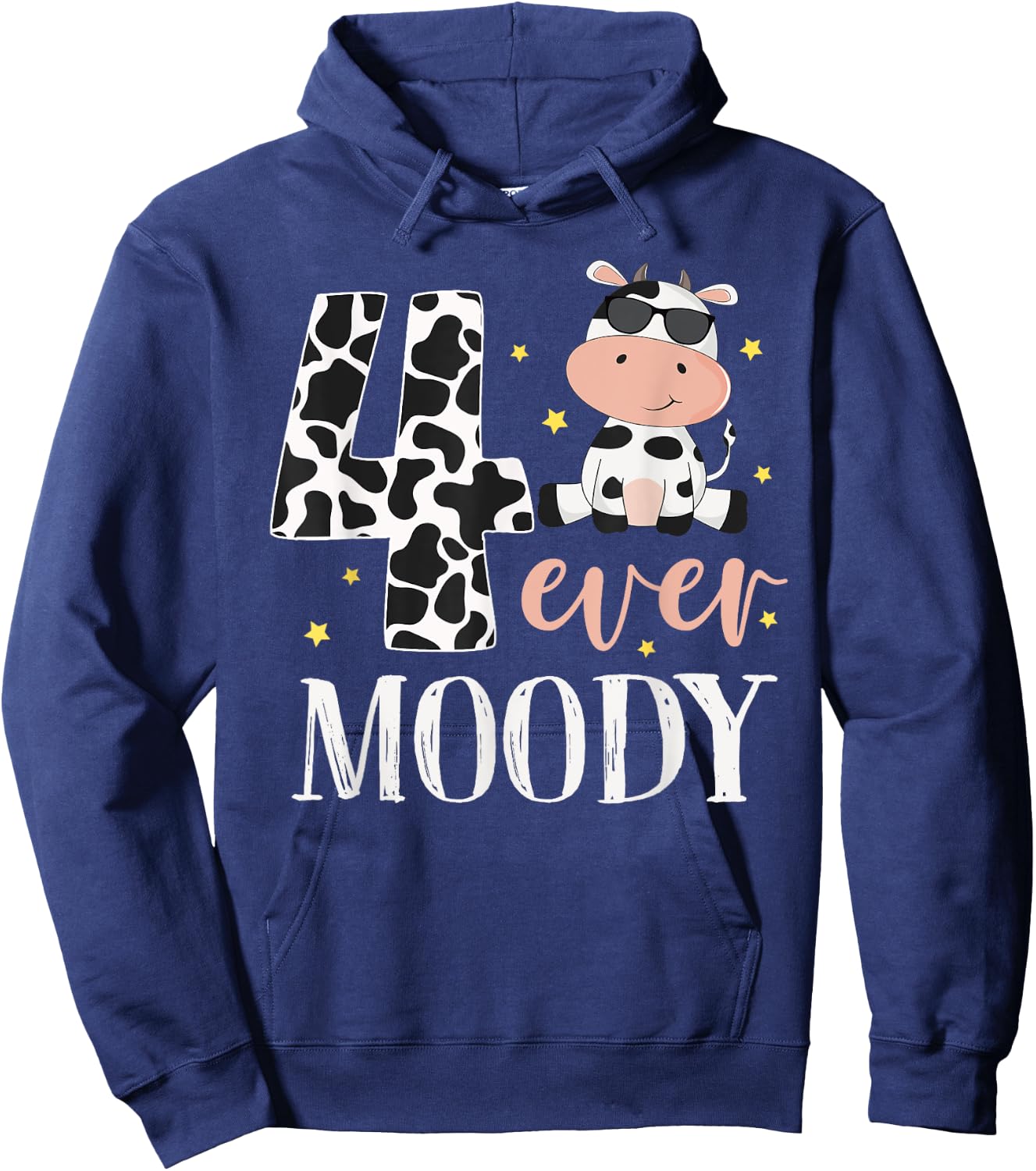 4 Ever Moody Birthday Outfit 4th Birthday Party Cow Farm Hoodie - Hoodie | Navy