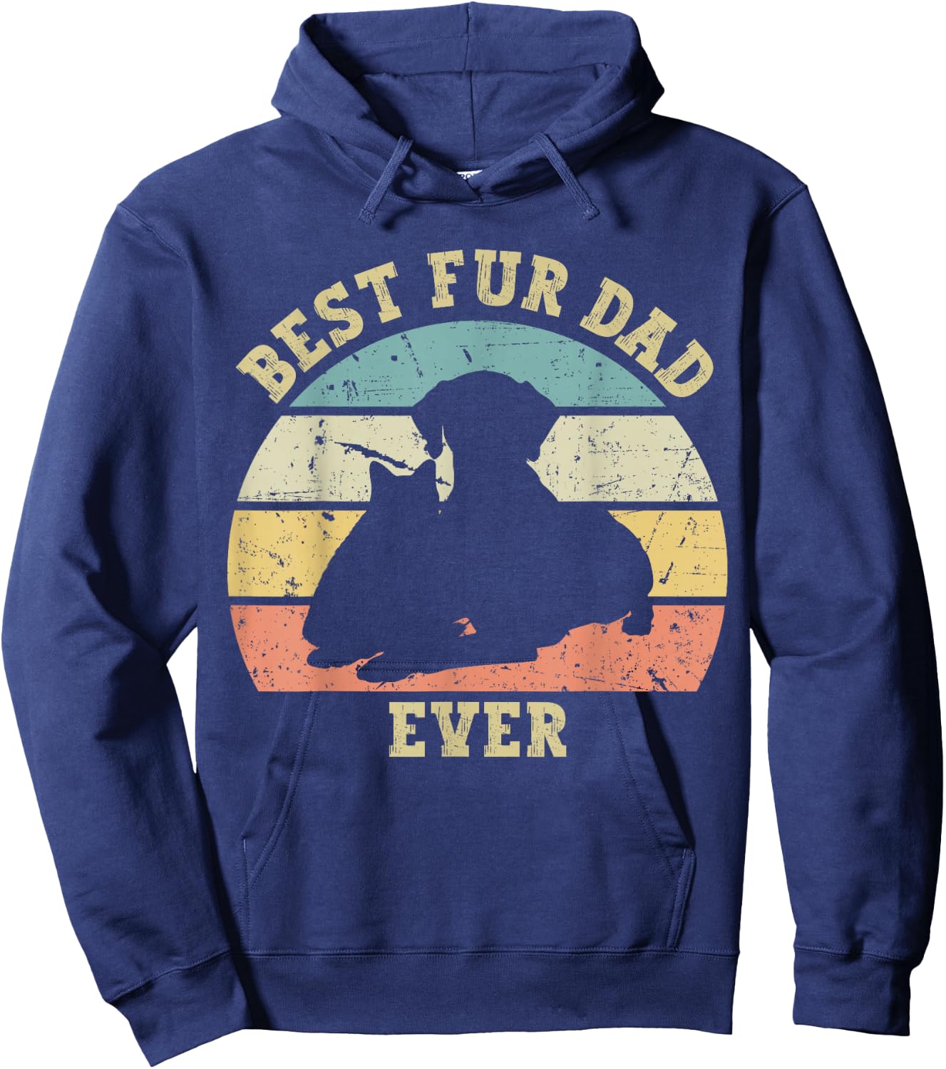 Funny Best Fur Dad Ever Vintage Retro Dog Cat Owner Hoodie - Hoodie | Navy