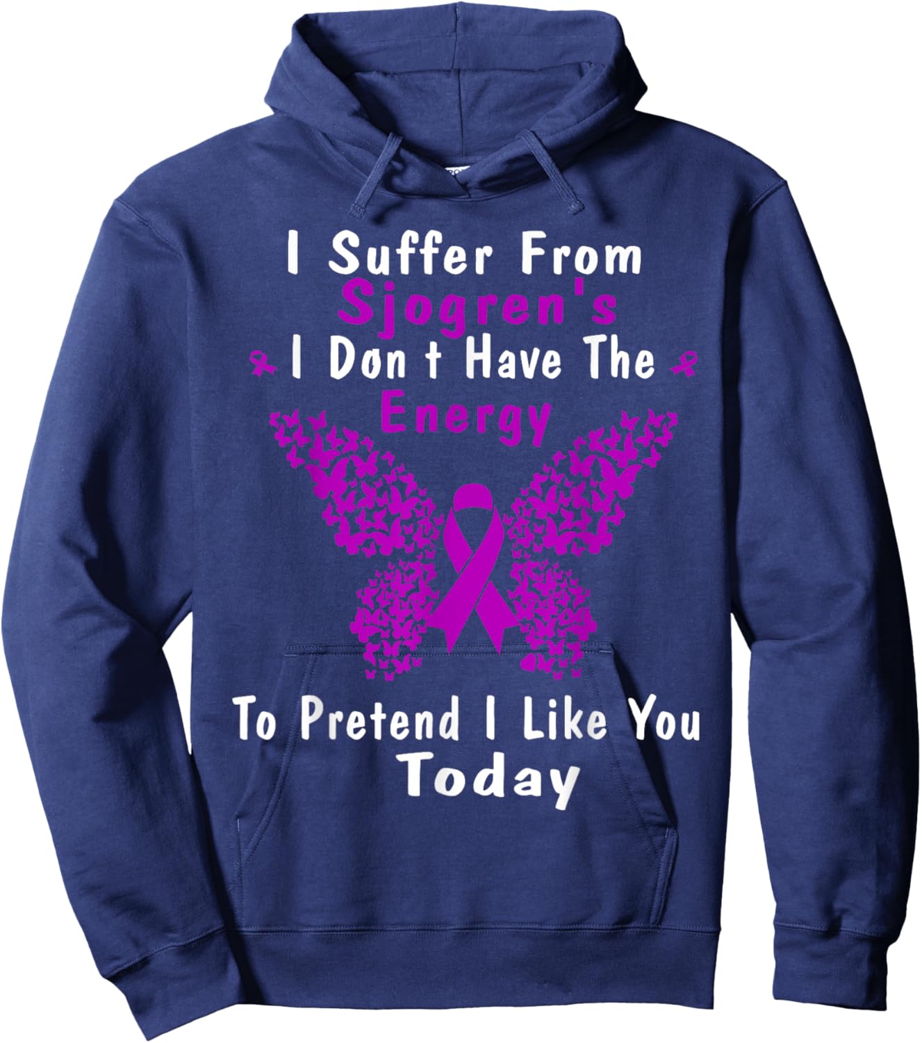 Sjogrens Syndrome Awareness Butterfly Purple Ribbon Disease Hoodie - Hoodie | Navy