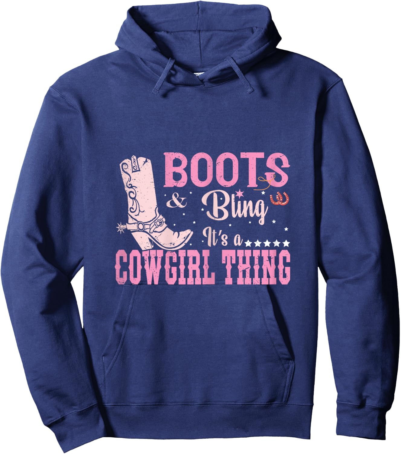 Funny Cowgirl Boots and Bling Graphic Women Girls Cowgirl Hoodie - Hoodie | Navy