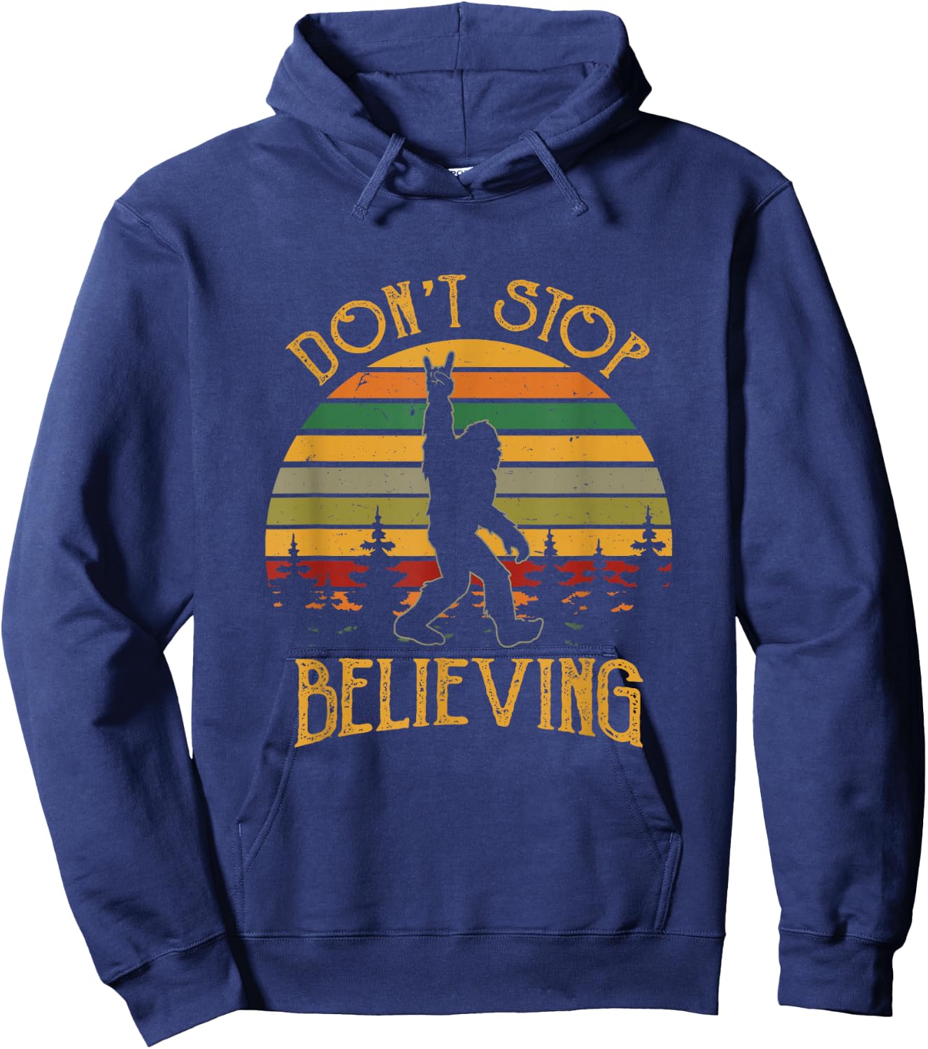 Don't Stop Believing Bigfoot Rock & Roll Retro Sasquatch Hoodie - Hoodie | Navy