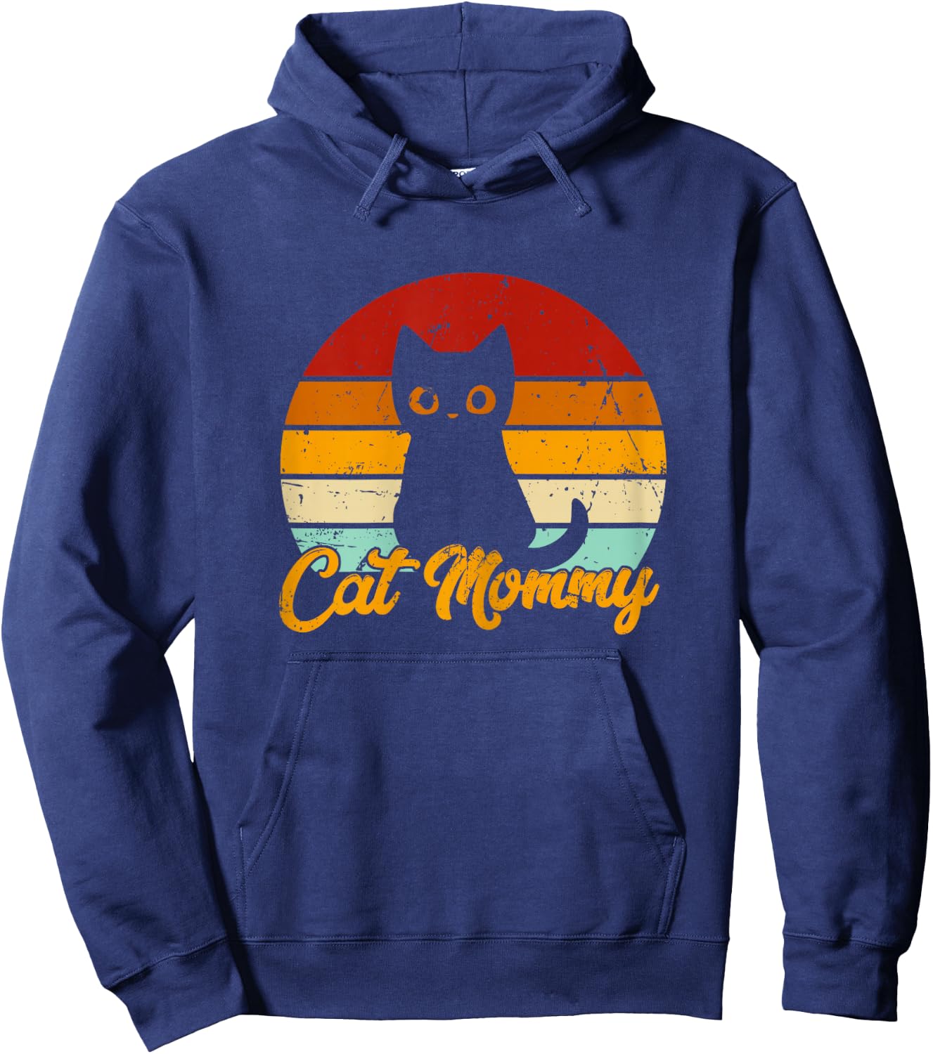 Cat Mommy - Vintage Eighties Style Cat Retro Distressed Cat Hoodie - Hoodie | Navy