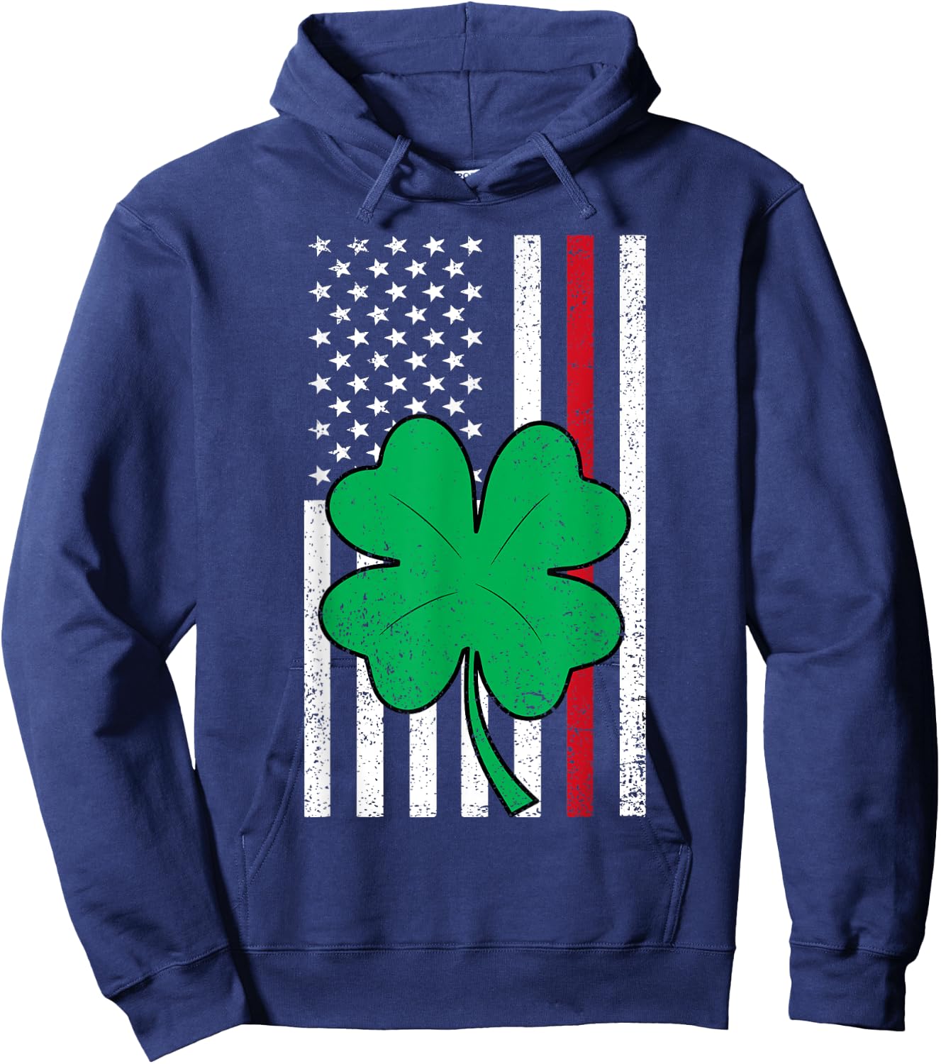 Shamrock American Flag Red Line St Patricks Day Firefighter Women Kids Men Hoodie - Hoodie | Navy