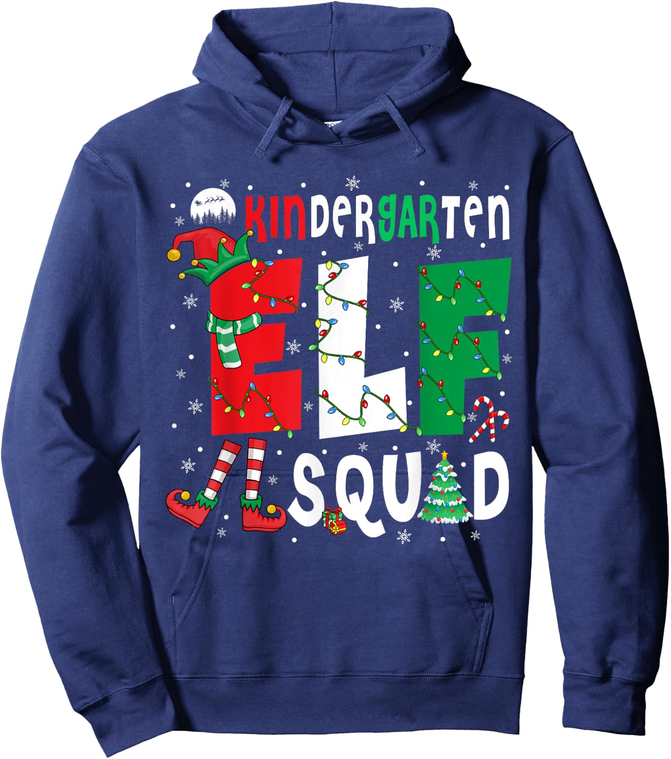 Kindergarten Elf Squad Christmas Elf Costume Student Teacher Men Women Kids Hoodie - Hoodie | Navy