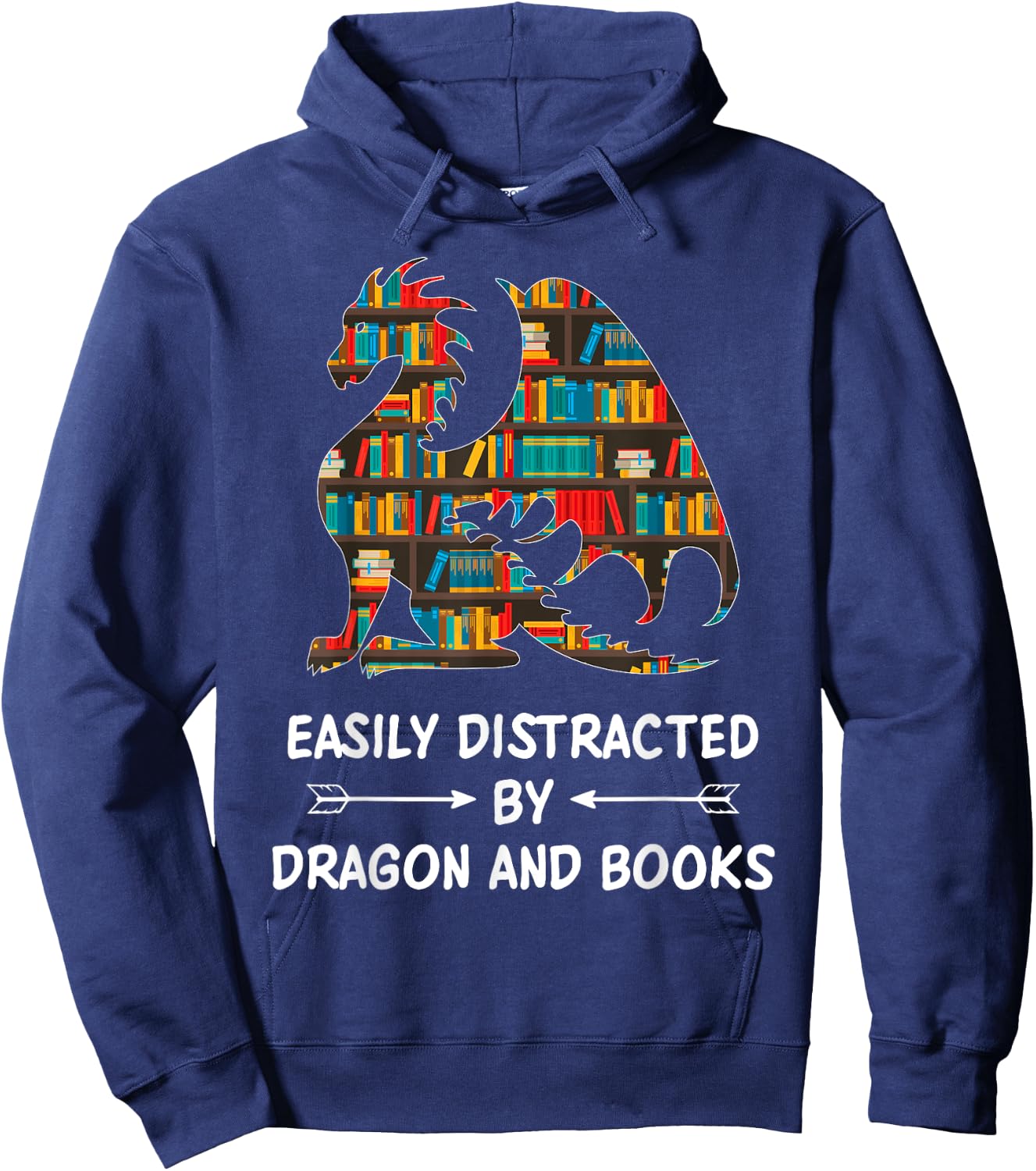 Easily Distracted By Dragons And Books Nerd Dragon Hoodie - Hoodie | Navy