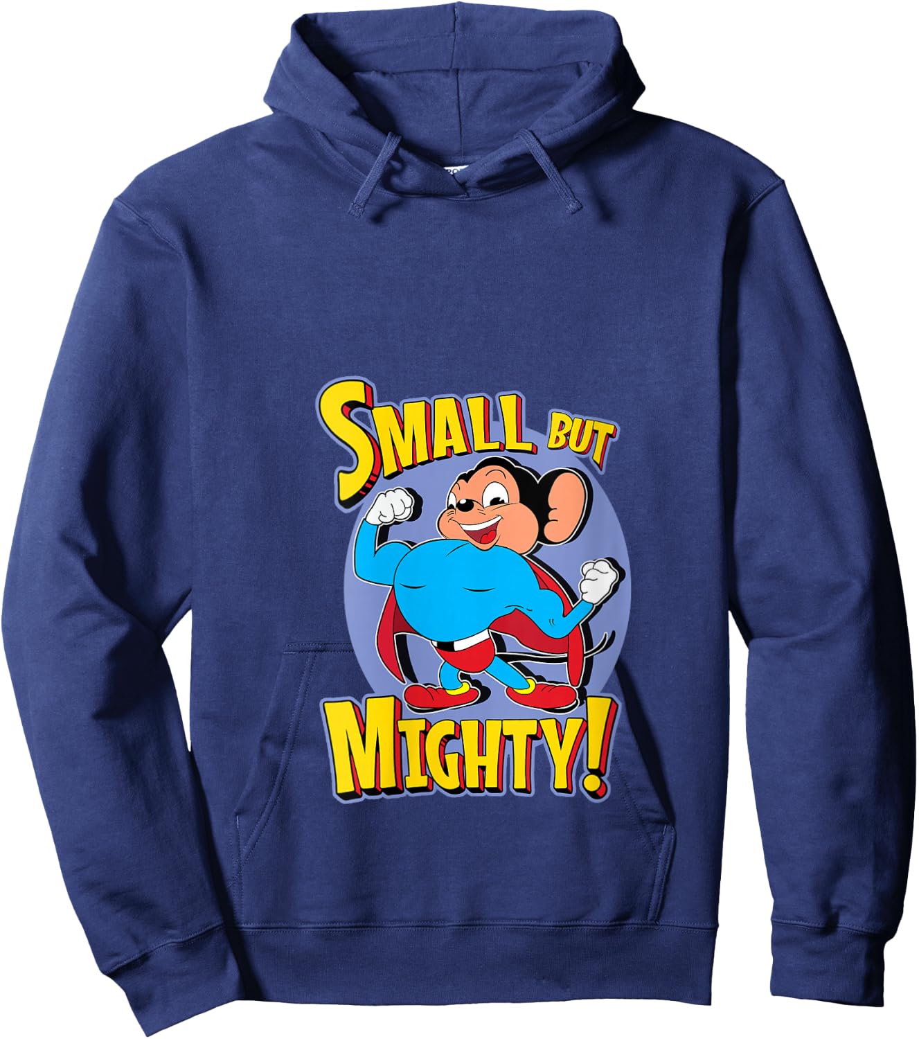 Superhero Mouse Cartoon in Cape Small But Mighty Super Hero V-Neck Hoodie - Hoodie | Navy