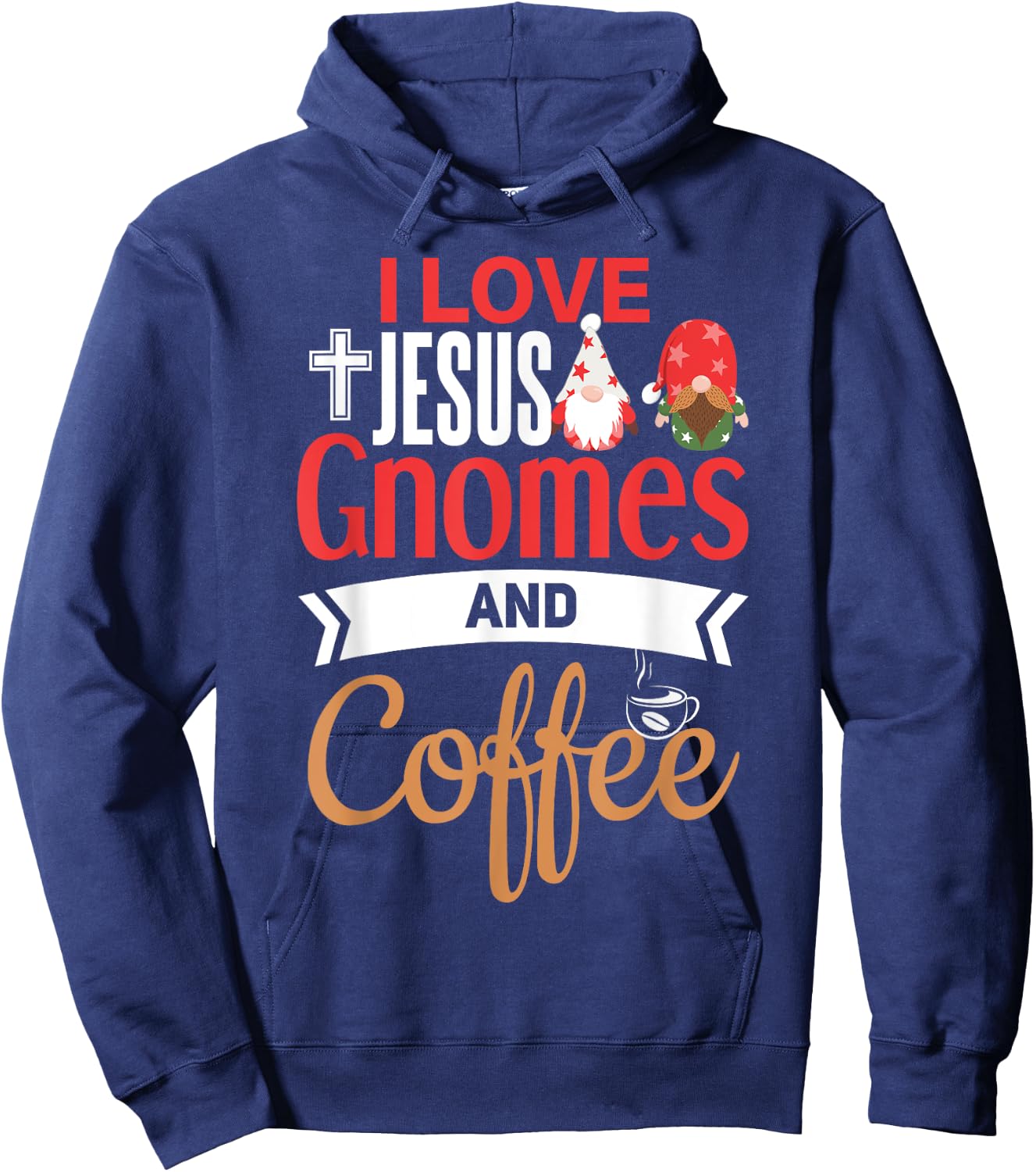 Christian Gnome Shirt Jesus Coffee Lover Garden Gnome Hoodie - Hoodie | Navy