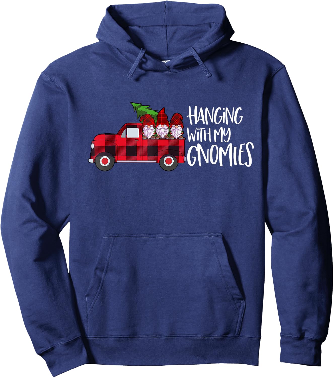 Hanging With My Gnomies Christmas Gnome Buffalo Plaid Red Hoodie - Hoodie | Navy