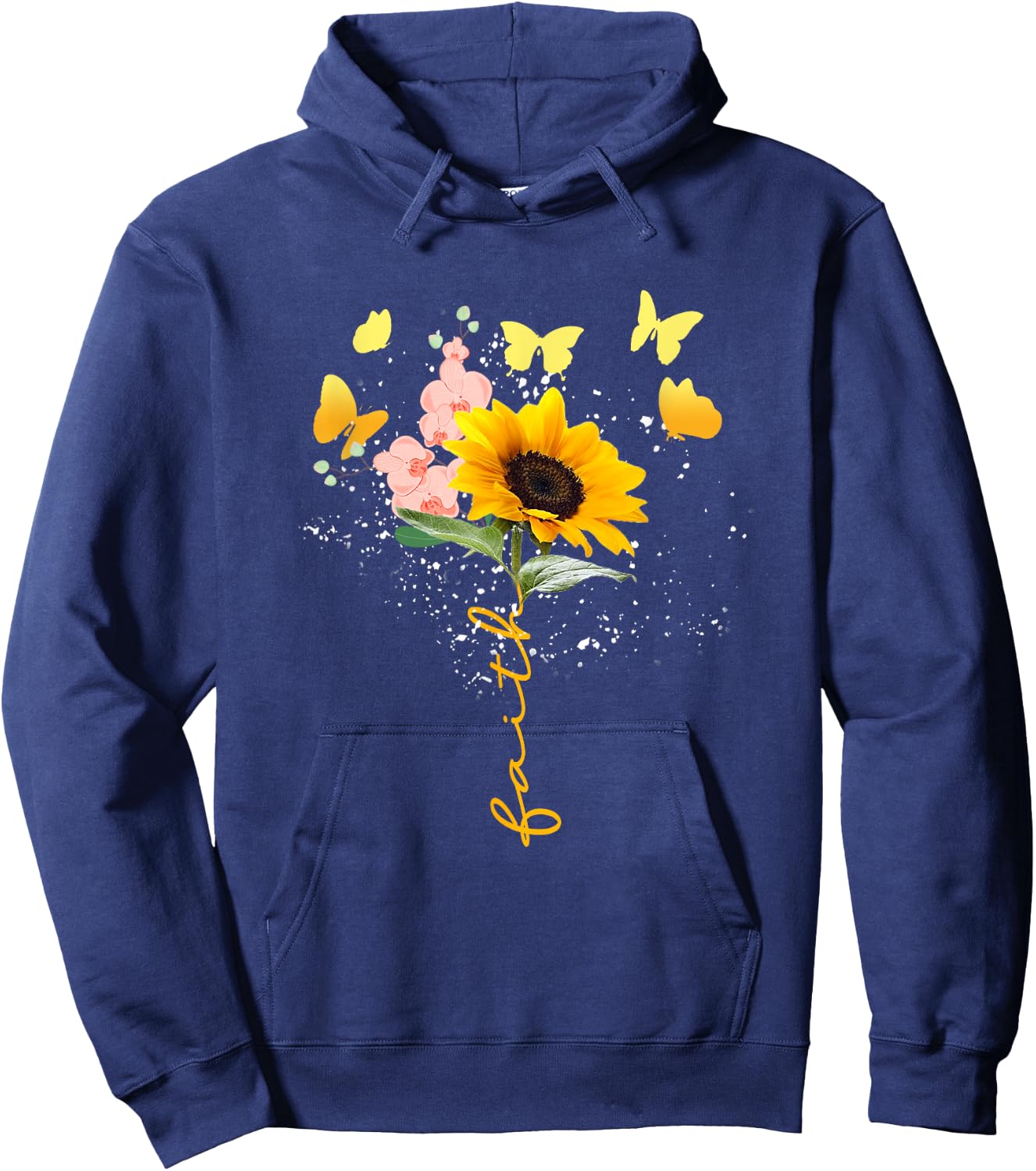 Vintage Faith Cross Sunflower Butterflies Flowers Christians Hoodie - Hoodie | Navy