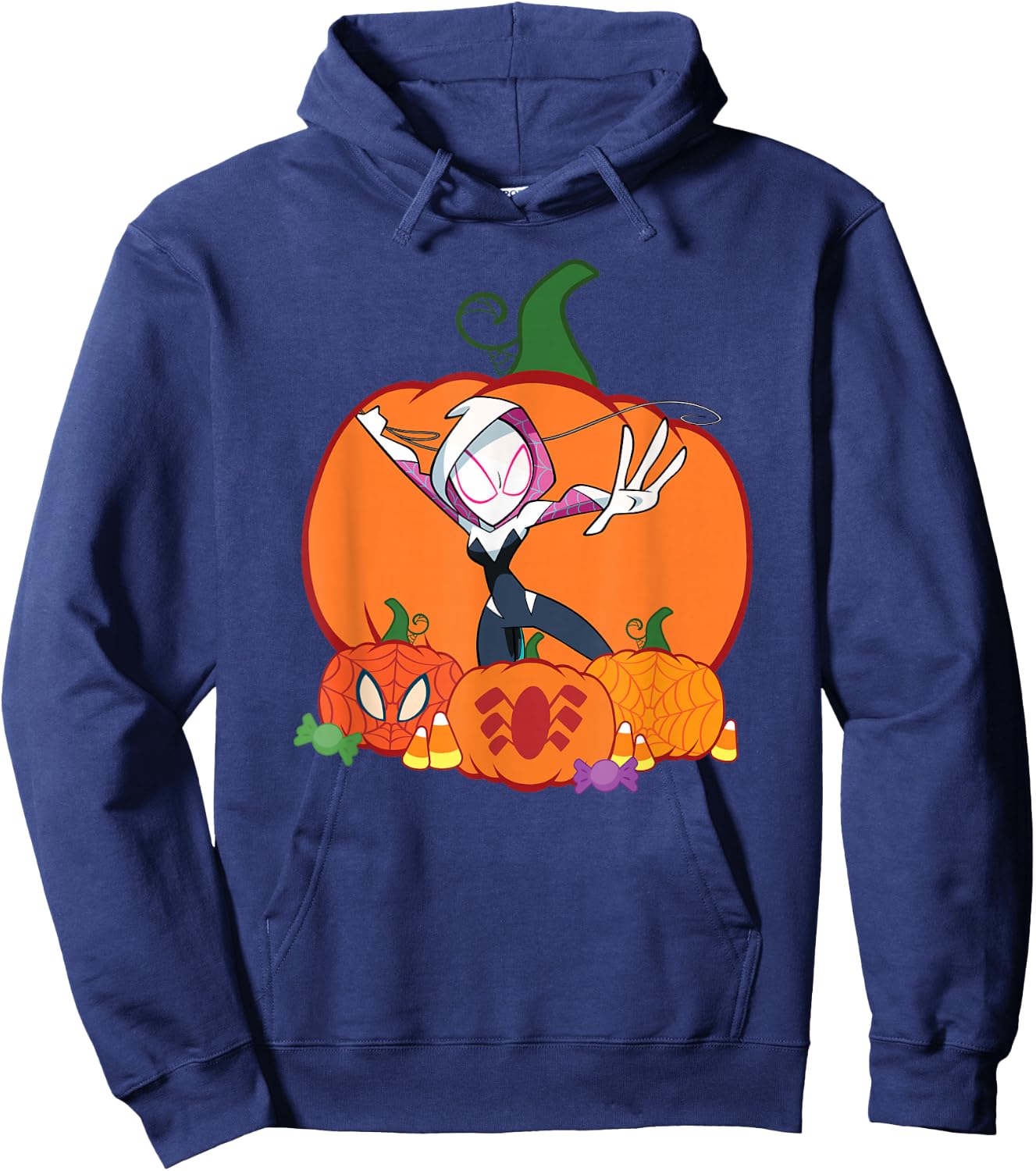 Marvel Spider-Gwen Ghost Spider Halloween with Pumpkins Hoodie - Hoodie | Navy