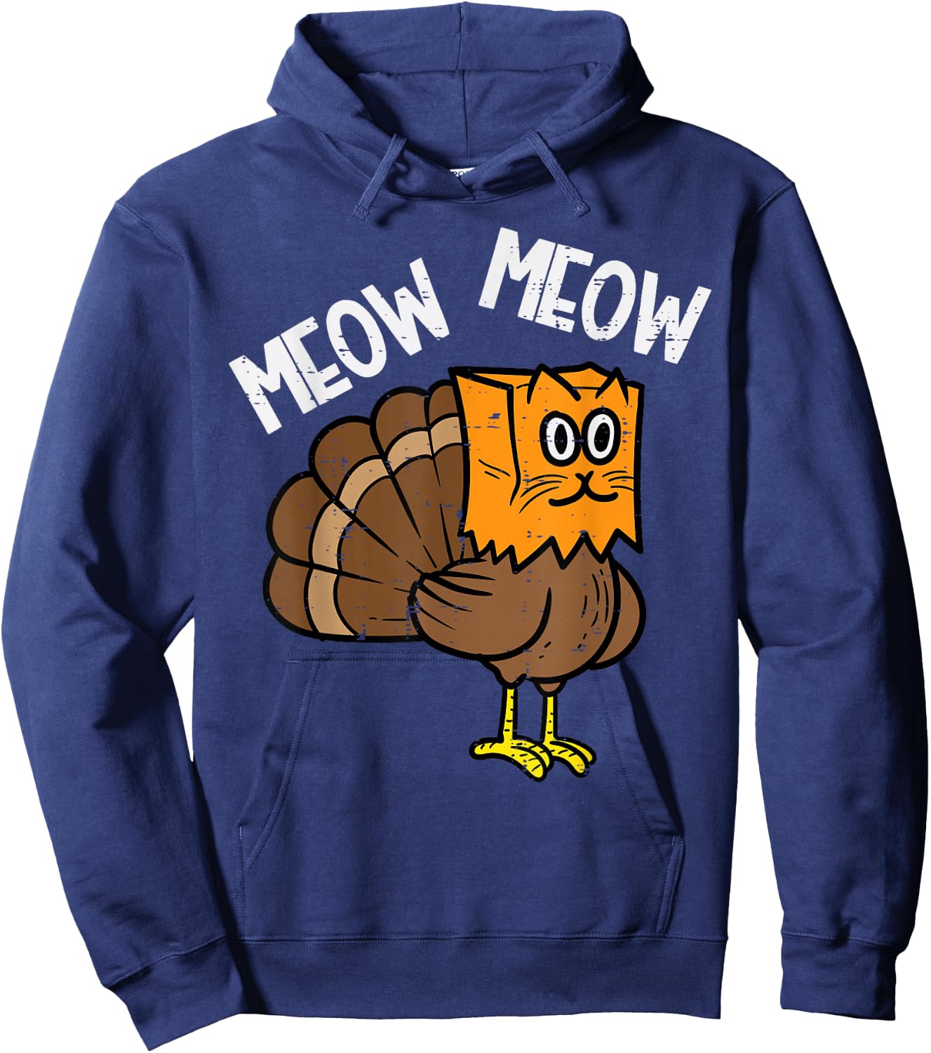 Turkey Paper Bag Meow Funny Thanksgiving Cat Men Women Kids Hoodie - Hoodie | Navy