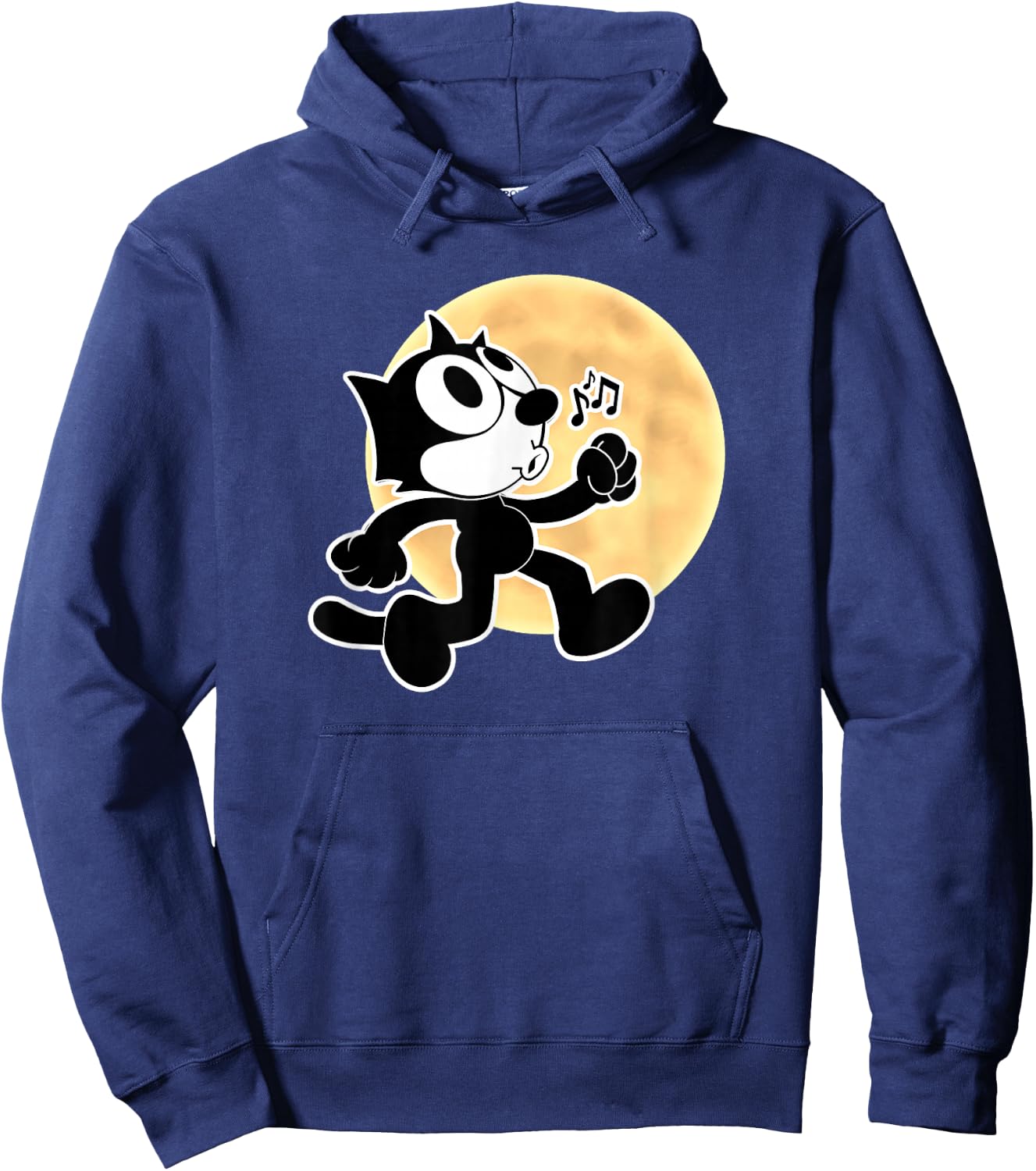 Felix Cartoon Whistling Music Notes Walking in Moonlight Hoodie - Hoodie | Navy