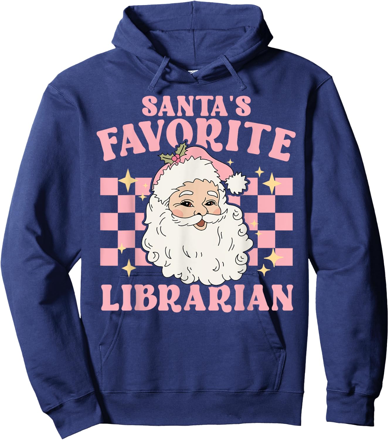 Vintage Pink Retro Christmas Santas Favorite Librarian Hoodie - Hoodie | Navy