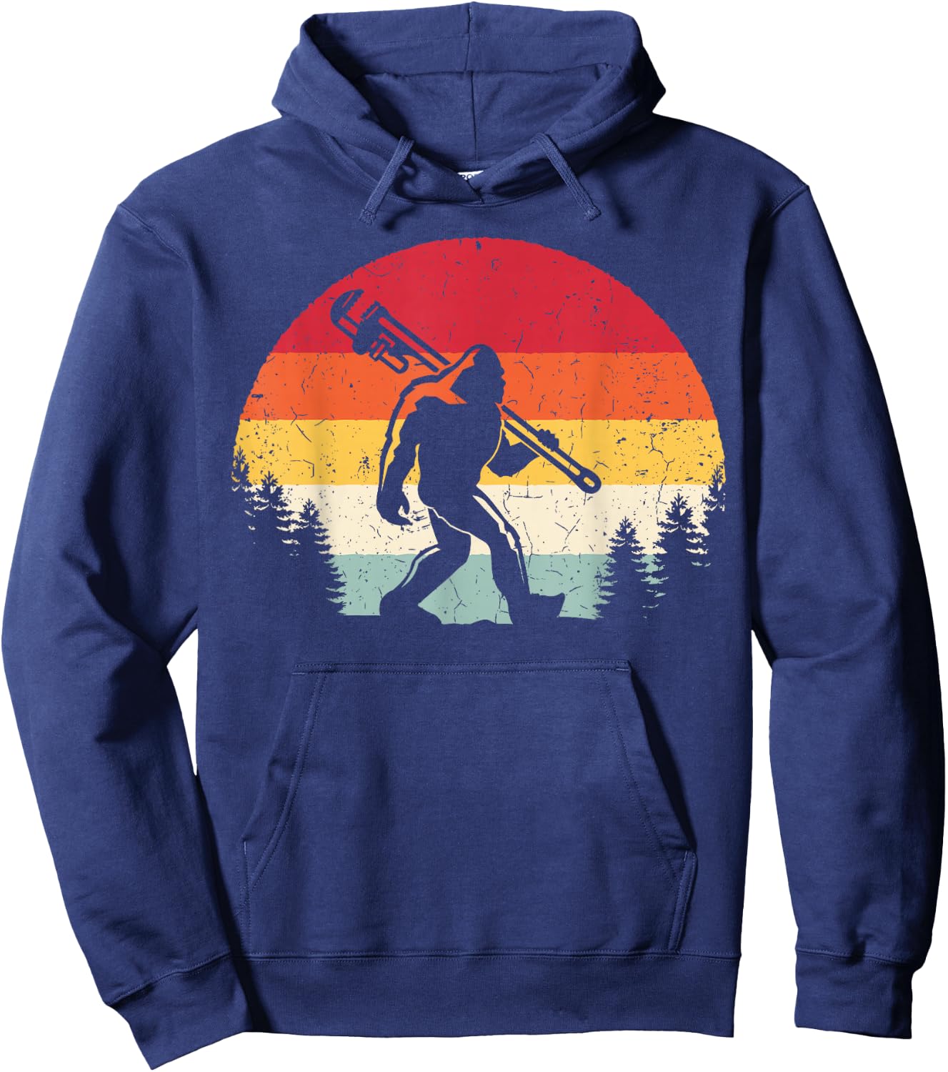 Vintage Bigfoot Plumber Pipe Wrench Funny Sasquatch Plumbing Hoodie - Hoodie | Navy