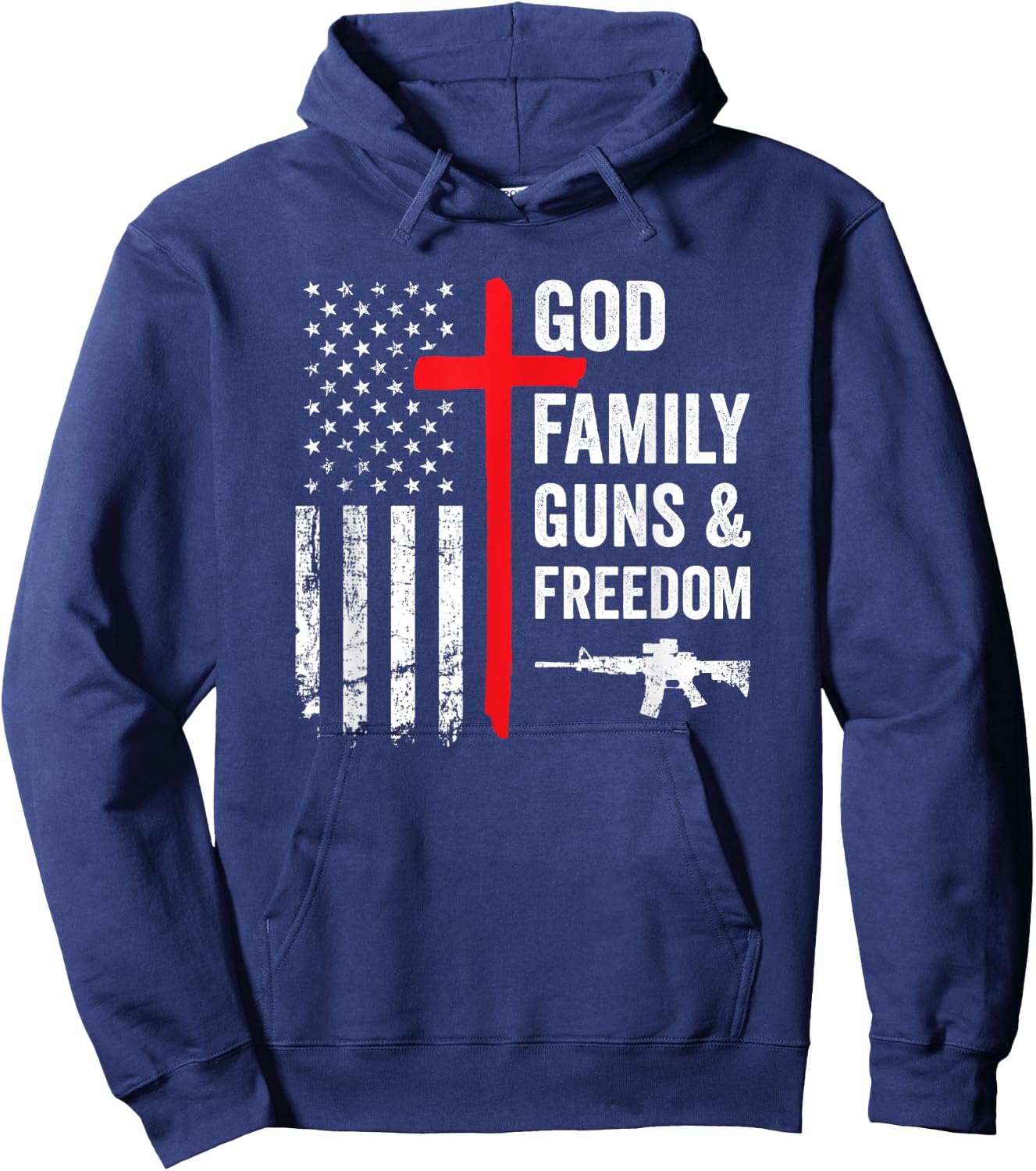 God Family Guns & Freedom - Pro Gun Christian USA Flag Women Men Hoodie - Hoodie | Navy