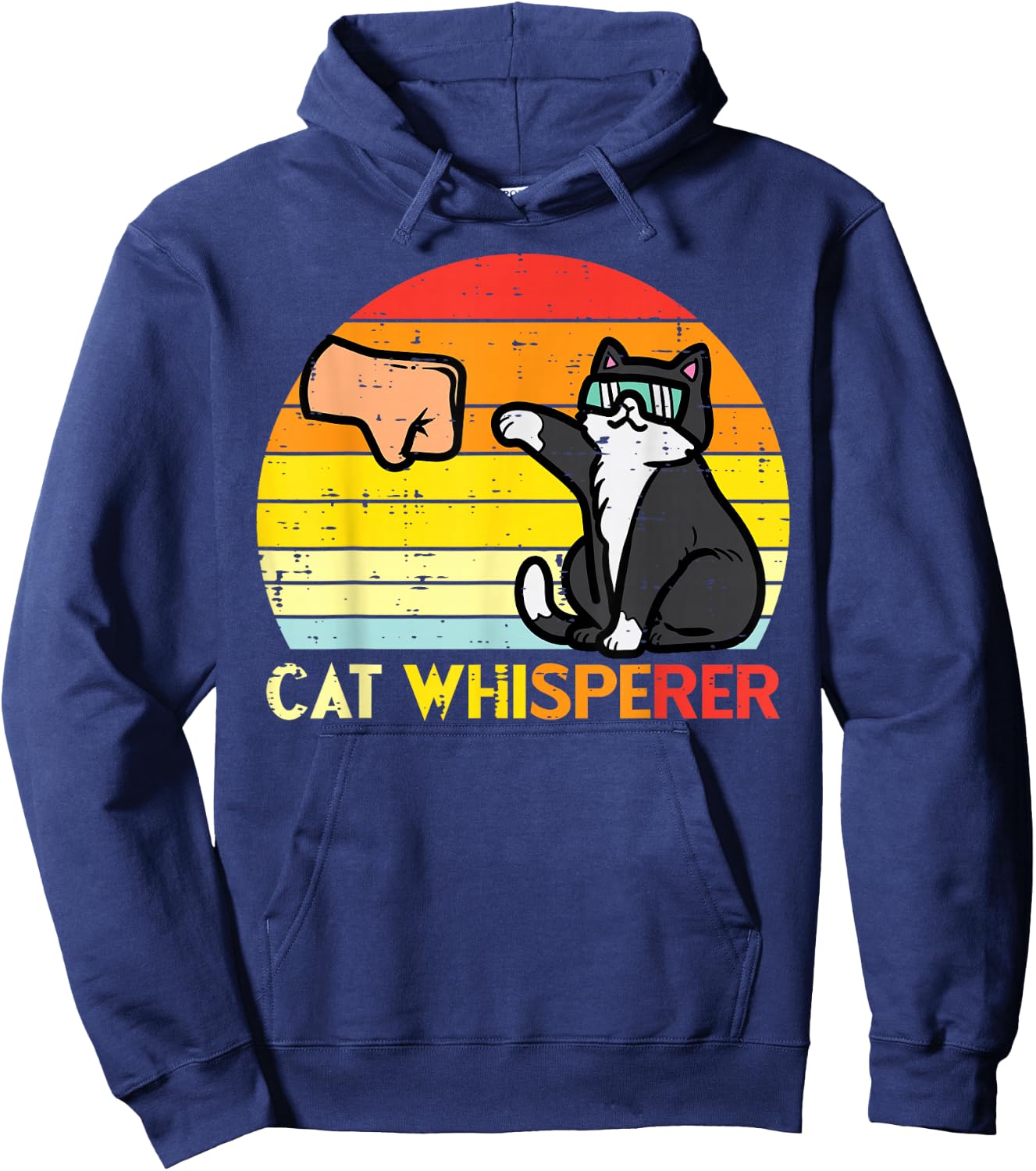 Cat Whisperer Man Paw Fist Bump Sunset Retro Men Women Kids Hoodie - Hoodie | Navy