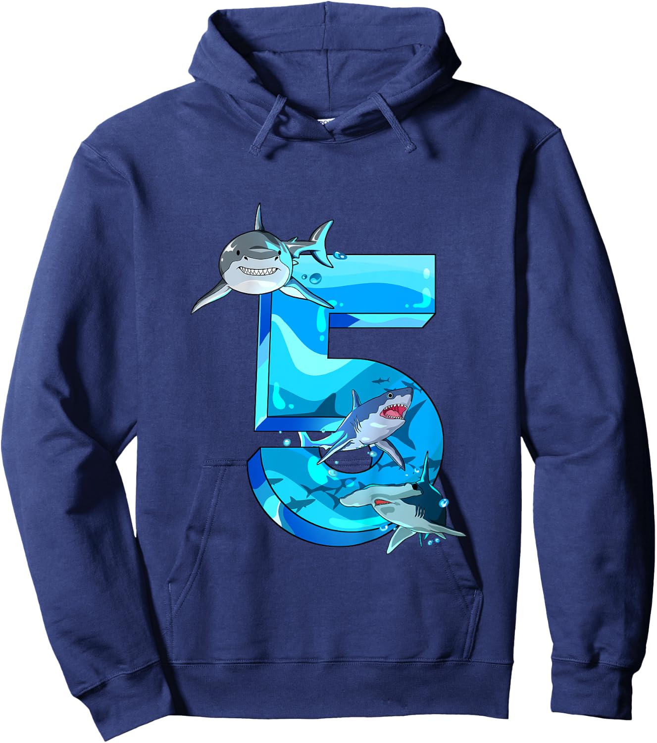 Kids Shark Boy 5 Years Birthday Child Children's Birthday Hoodie - Hoodie | Navy