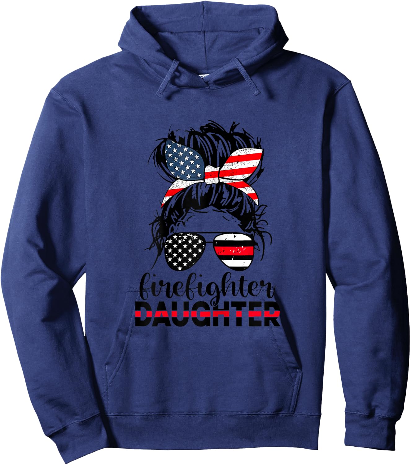 Firefighter Daughter Thin Red Line Messy Bun Classic Hoodie - Hoodie | Navy