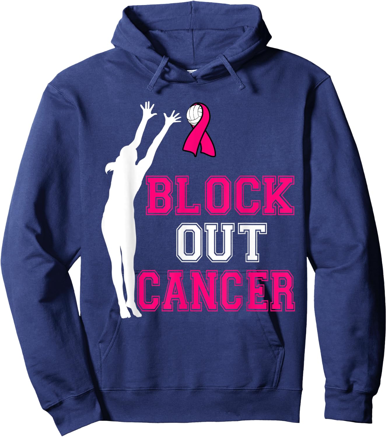 Volleyball Breast Cancer Awareness Block Out Cancer Hoodie - Hoodie | Navy