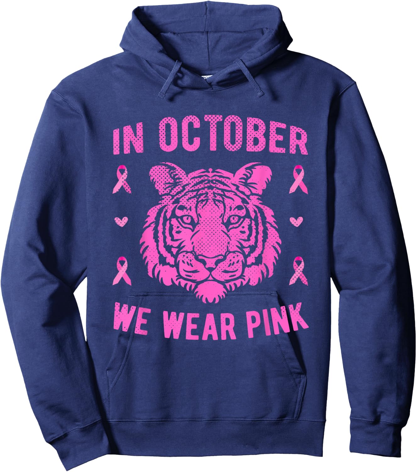 In October We Wear Pink Tiger Breast Cancer Awareness Hoodie - Hoodie | Navy